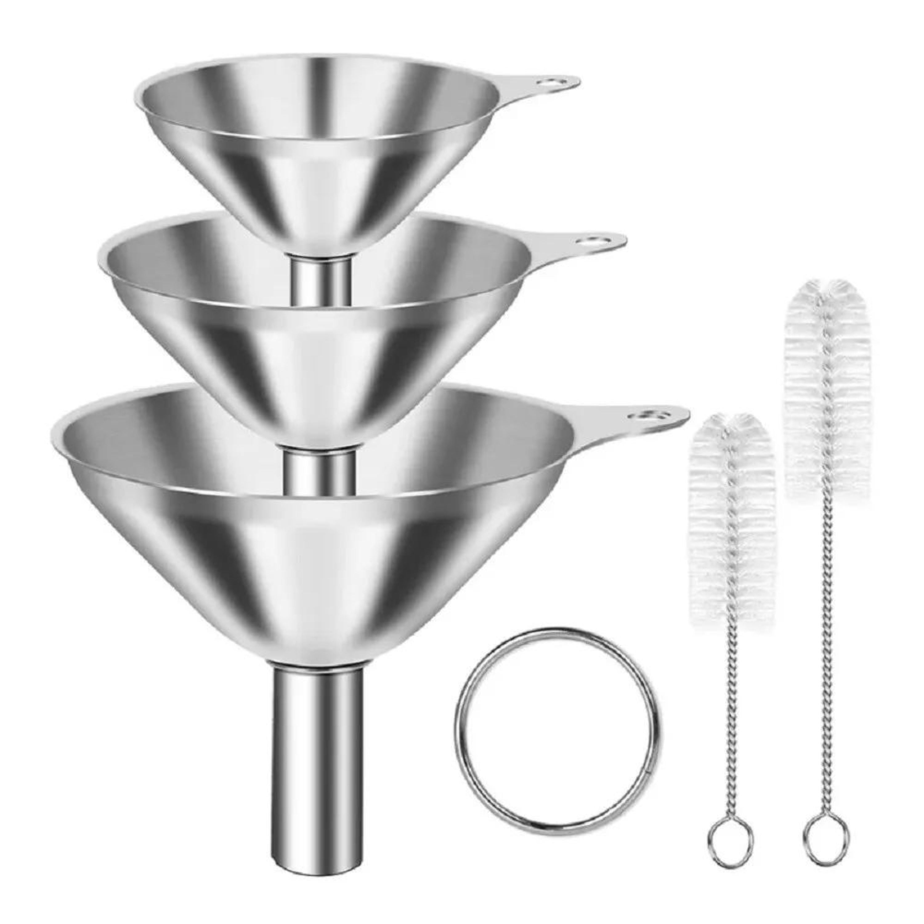 Kitcheniva Stainless Steel Kitchen Funnel Set With 2 Brushes