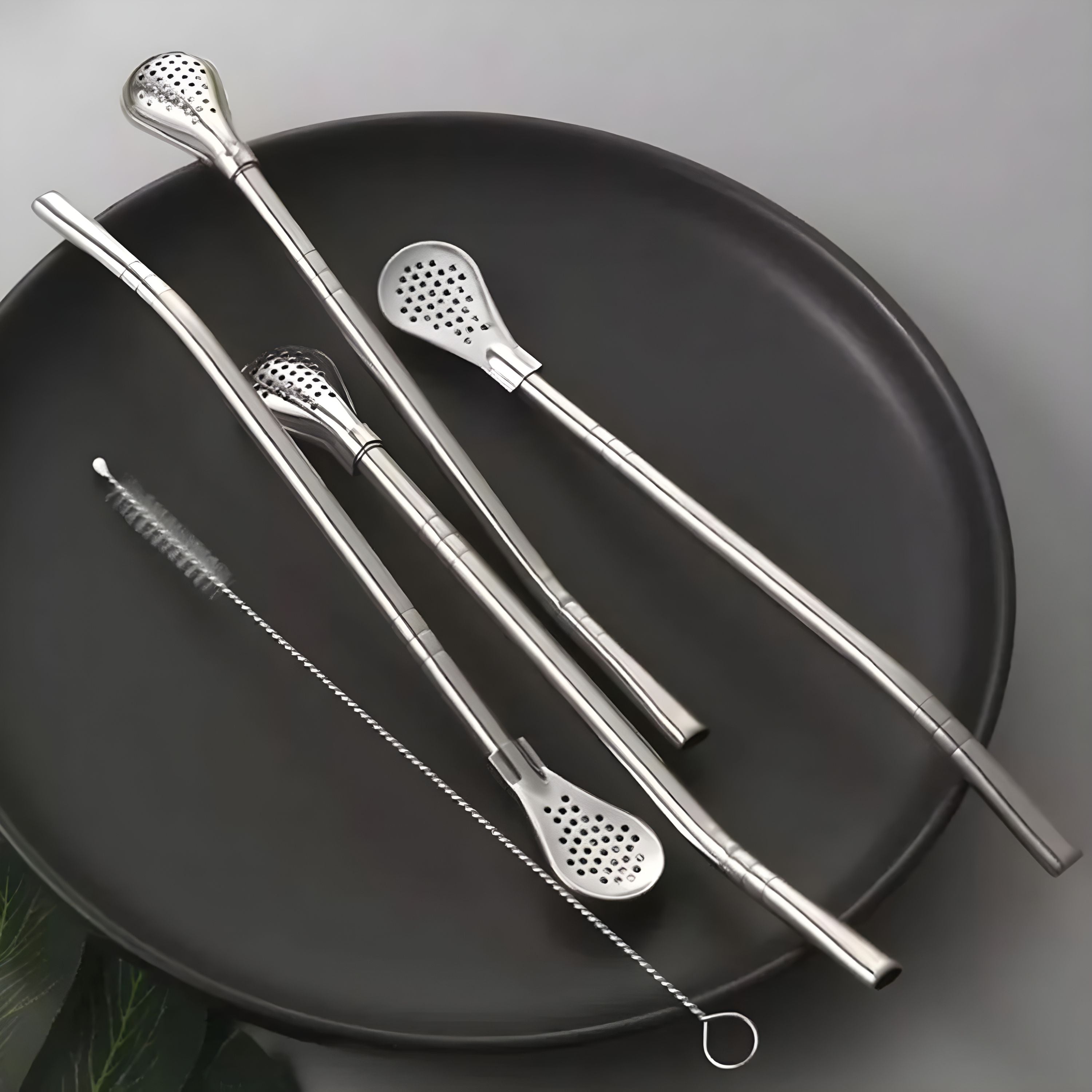 Kitcheniva Stainless Steel Drinking Straw Set w Filter Spoon 6 Pcs