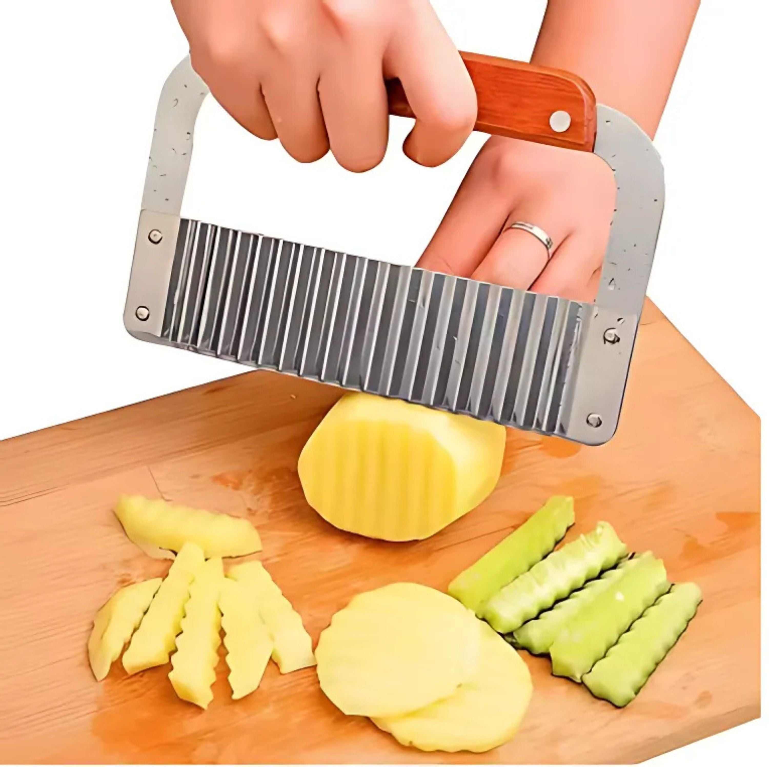 Kitcheniva Stainless Steel Wavy Crinkle Cutter Slicer with Wooden Handle