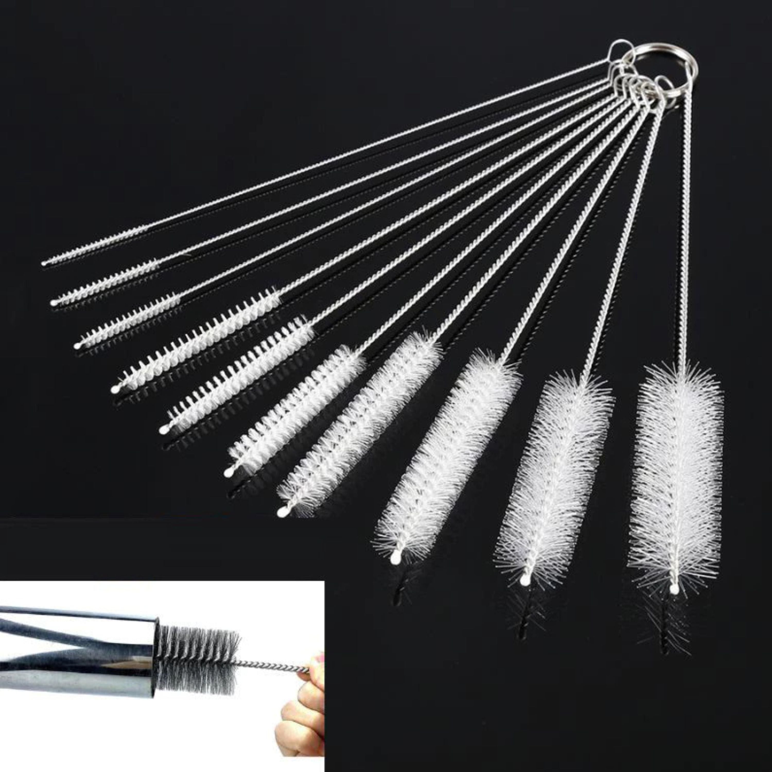 Transparent Nylon Straw Bottle Cleaning Brush Set 10 Pcs
