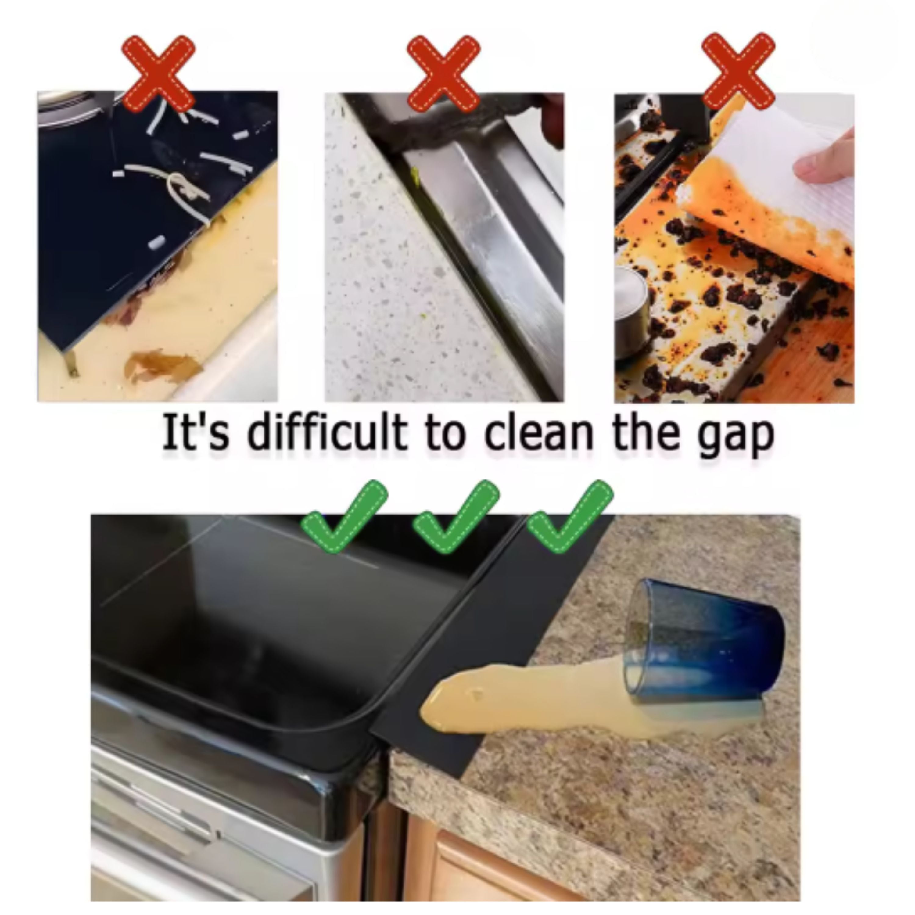 Silicon Gap Sealing Strip for Kitchen Stove 2 Pcs Black
