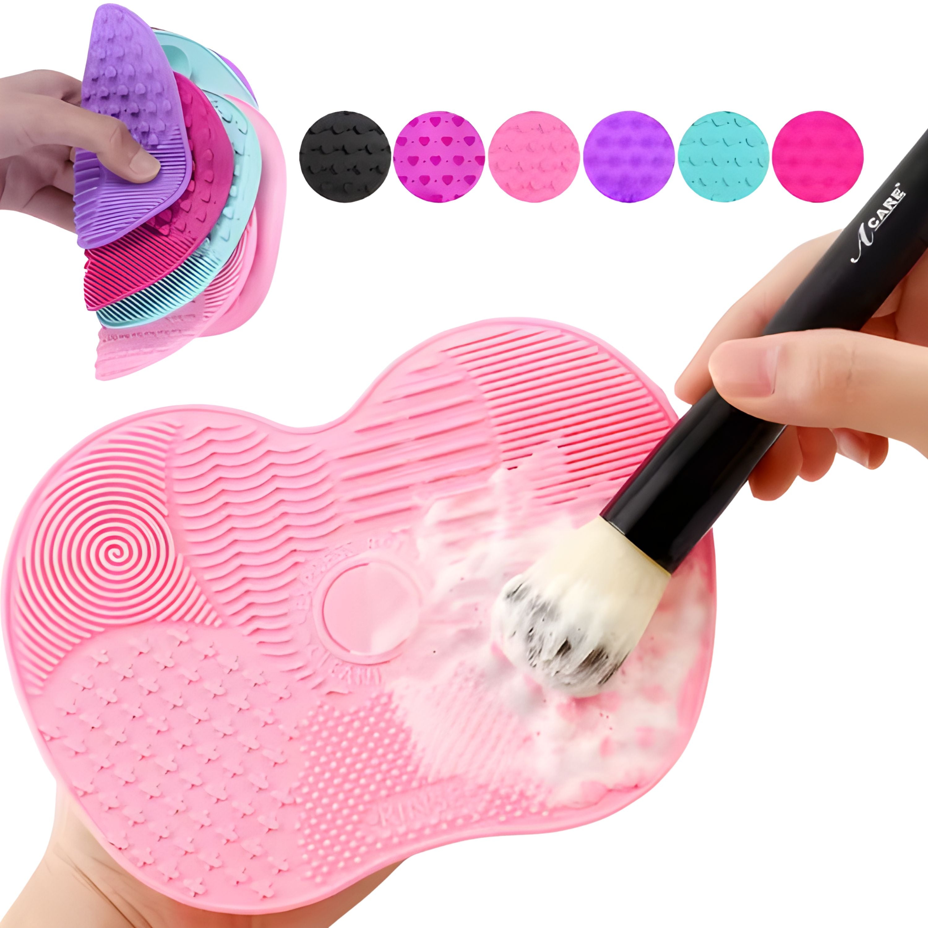 Apple Shape Makeup Brush Cleaning Mat Pad with Suction Cups Pink 1 Pc