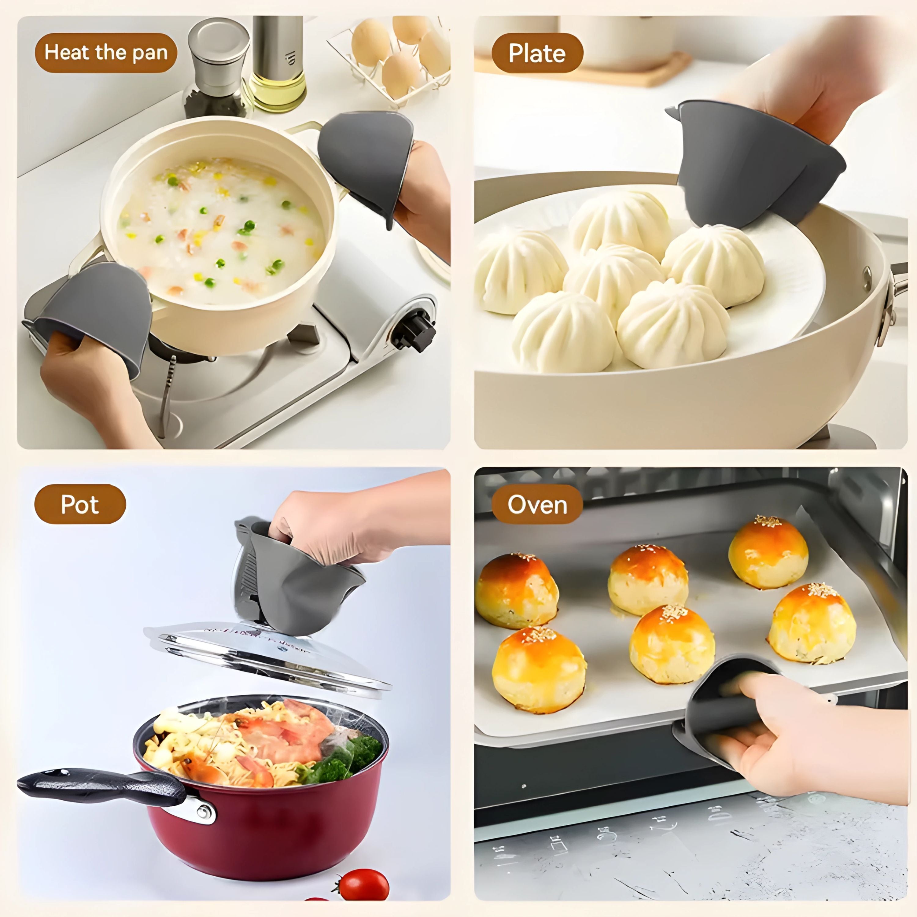 Silicone Oven Pinch Mitts – Heat-Resistant, Anti-Scalding, Non-Slip Grip, Pinch Design, Ideal for Cooking & Baking, Gray, 1 Set