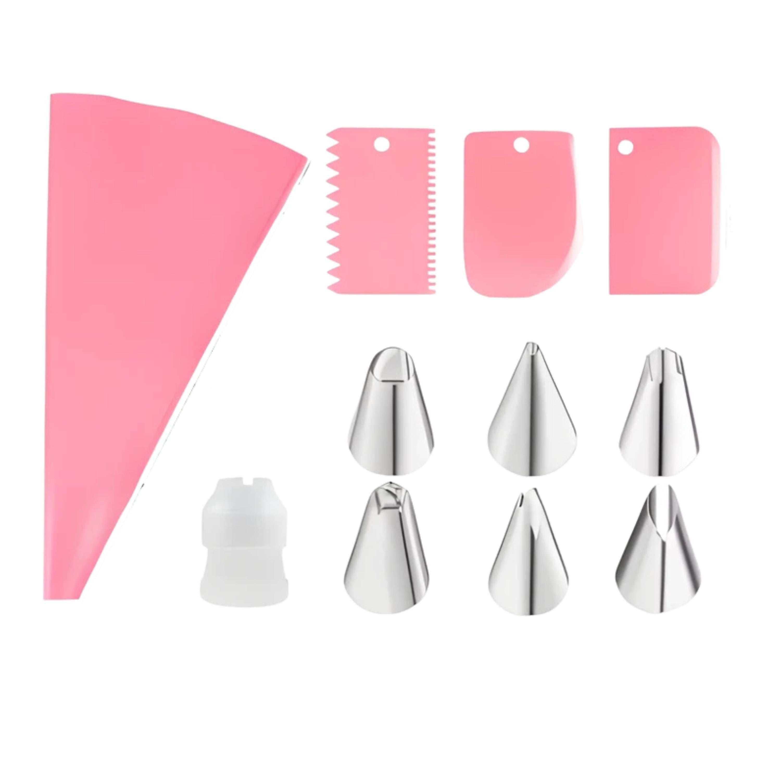 Kitcheniva Reusable Silicone Piping Bag with Accessories, 11 Pcs Set, Pink