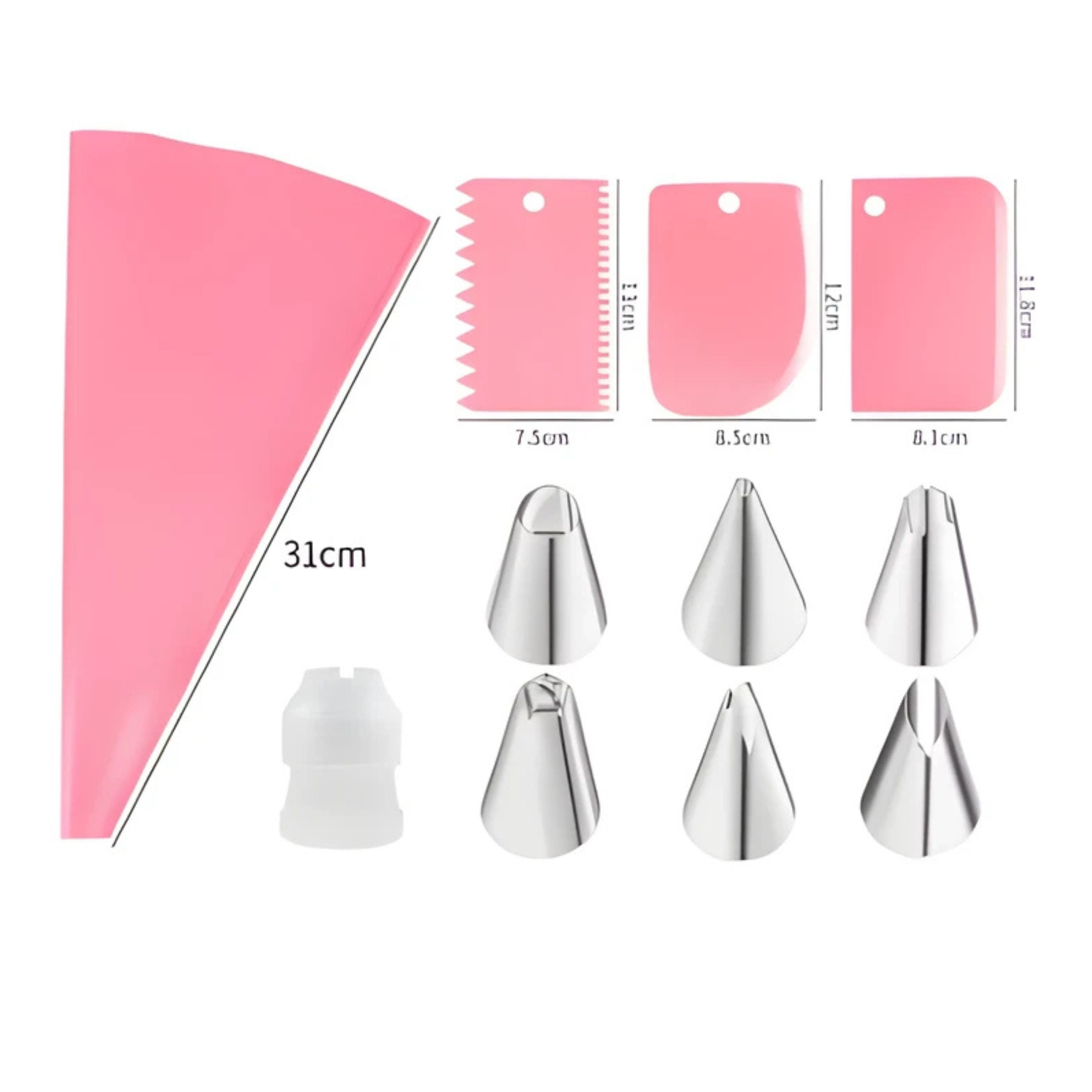 Kitcheniva Reusable Silicone Piping Bag with Accessories, 11 Pcs Set, Pink