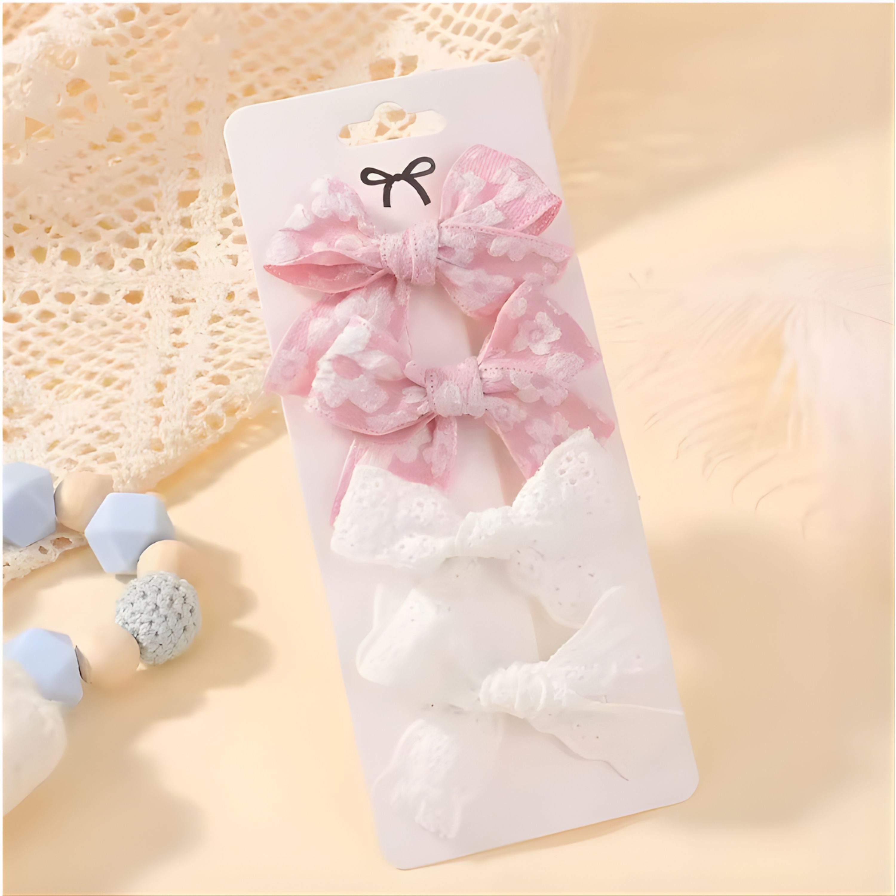 Kitcheniva Children's Bow Hair Clips 4 Pcs - Pink & White