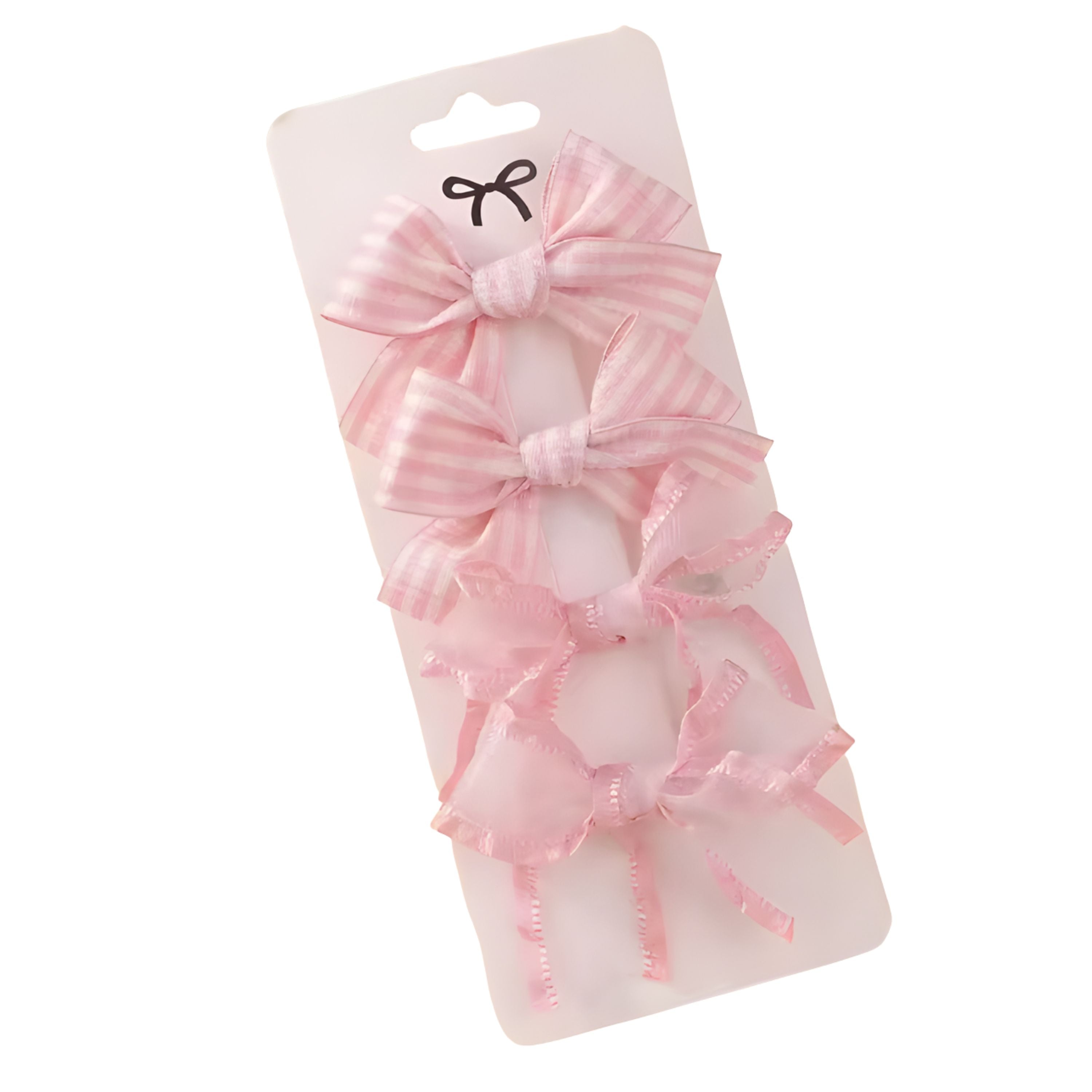 Kitcheniva Children's Bow Hair Clips 4 Pcs - Pink Striped & Lace Design