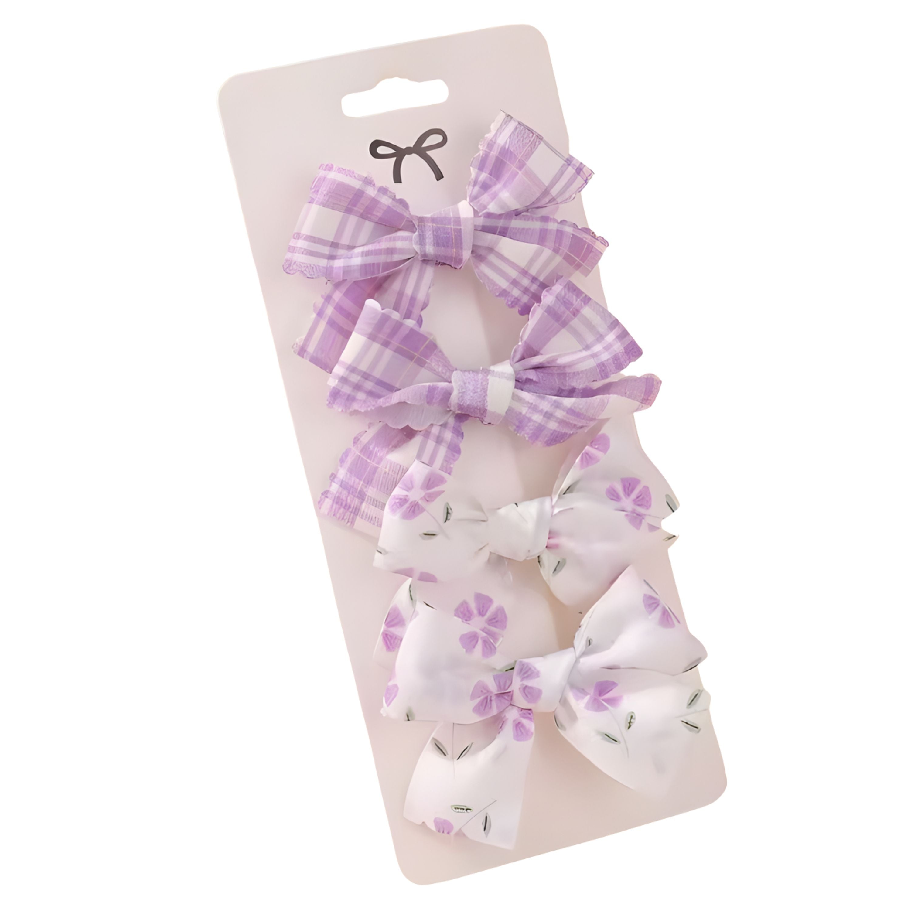 Kitcheniva Children's Bow Hair Clips 4 Pcs - Purple Plaid & Floral Design