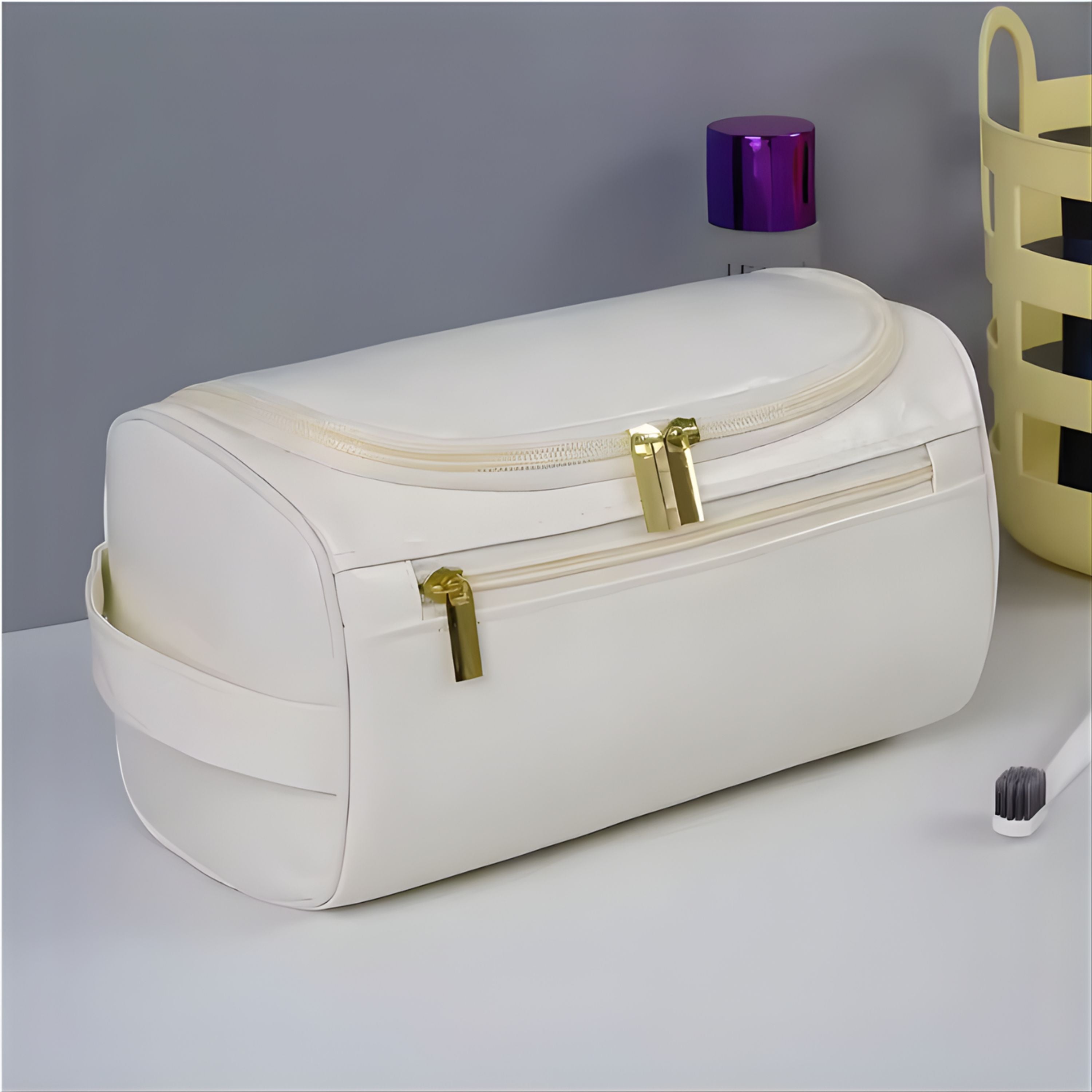 Kitcheniva PU Leather Makeup & Toiletry Organizer Bag White