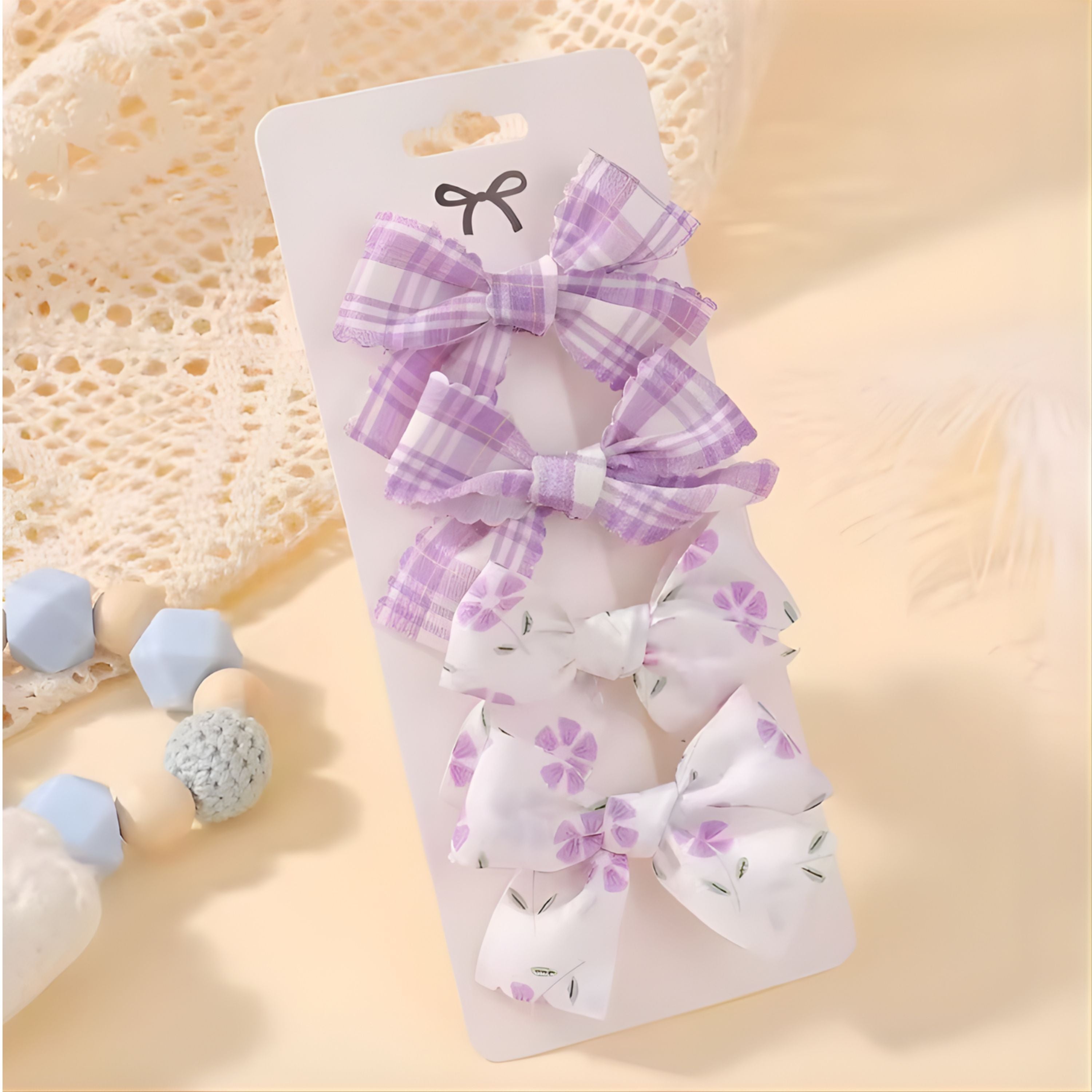 Kitcheniva Children's Bow Hair Clips 4 Pcs - Purple Plaid & Floral Design