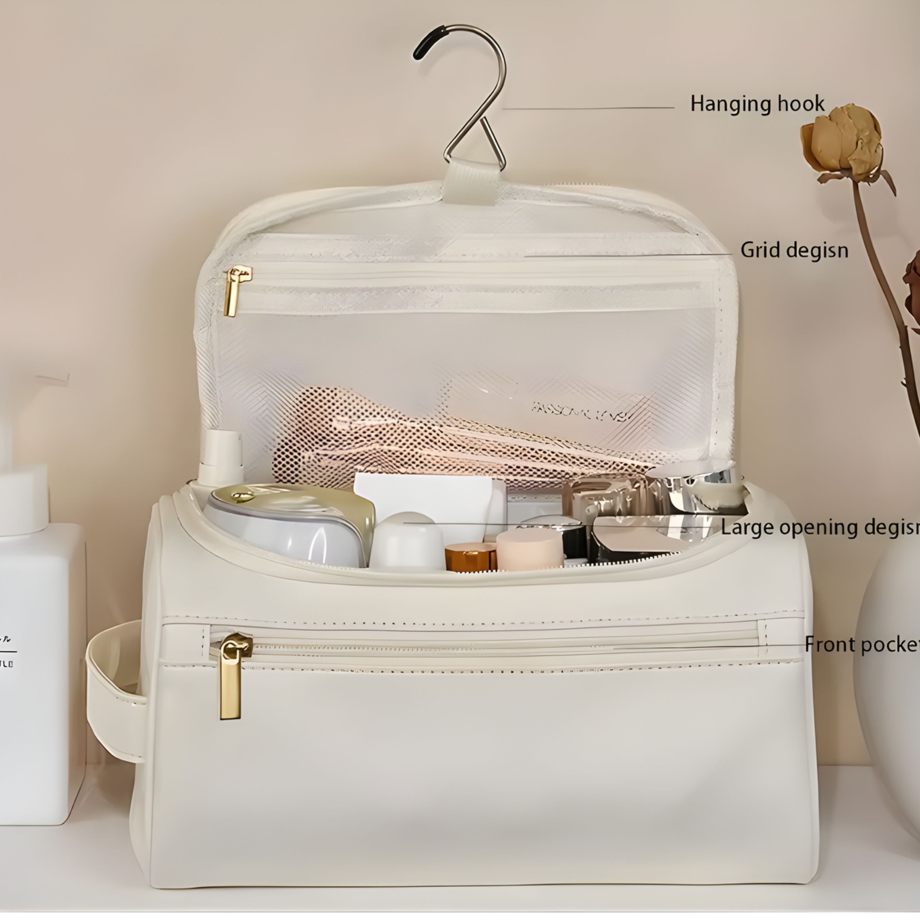 Kitcheniva PU Leather Makeup & Toiletry Organizer Bag White