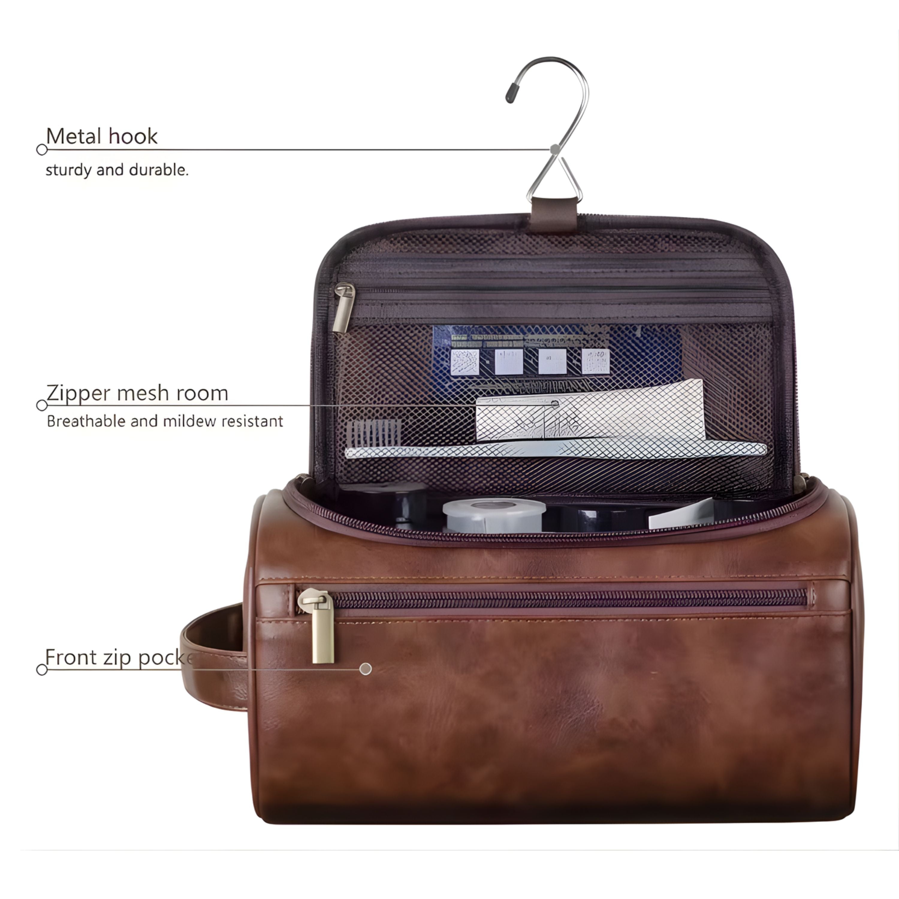 Kitcheniva PU Leather Makeup & Toiletry Organizer Bag Brown