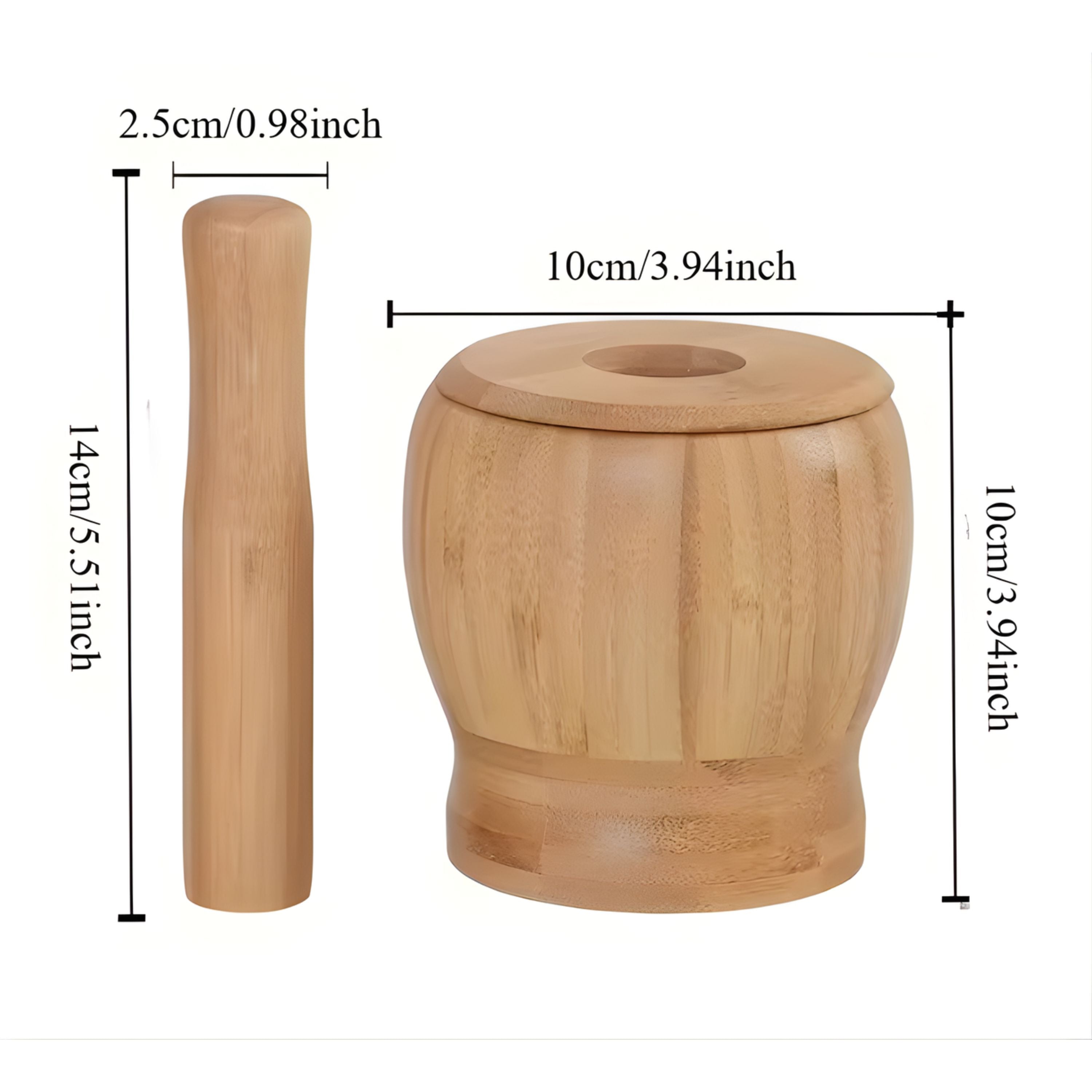 Kitcheniva Bamboo Mortar and Pestle Set with Lid