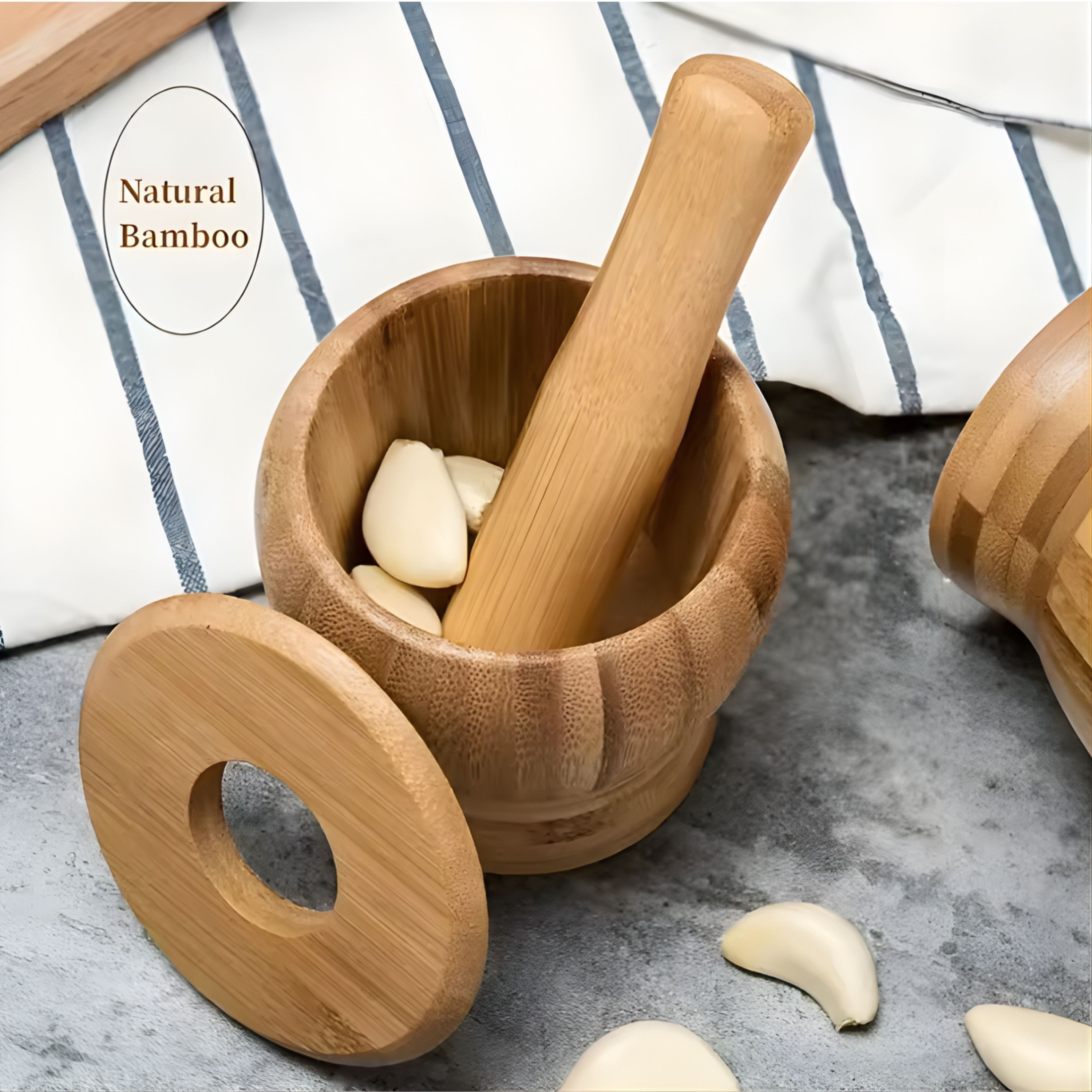 Kitcheniva Bamboo Mortar and Pestle Set with Lid