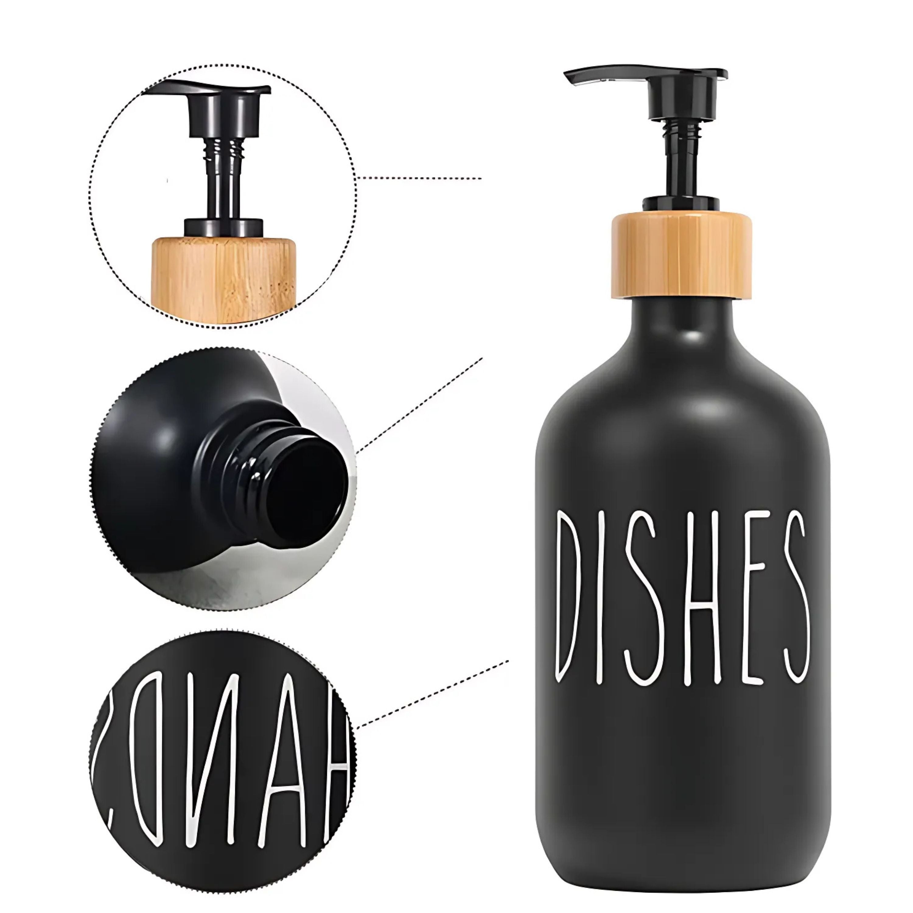 Kitcheniva Plastic Soap Dispenser Set with Bamboo Tray - For Bathroom and Kitchen, Black