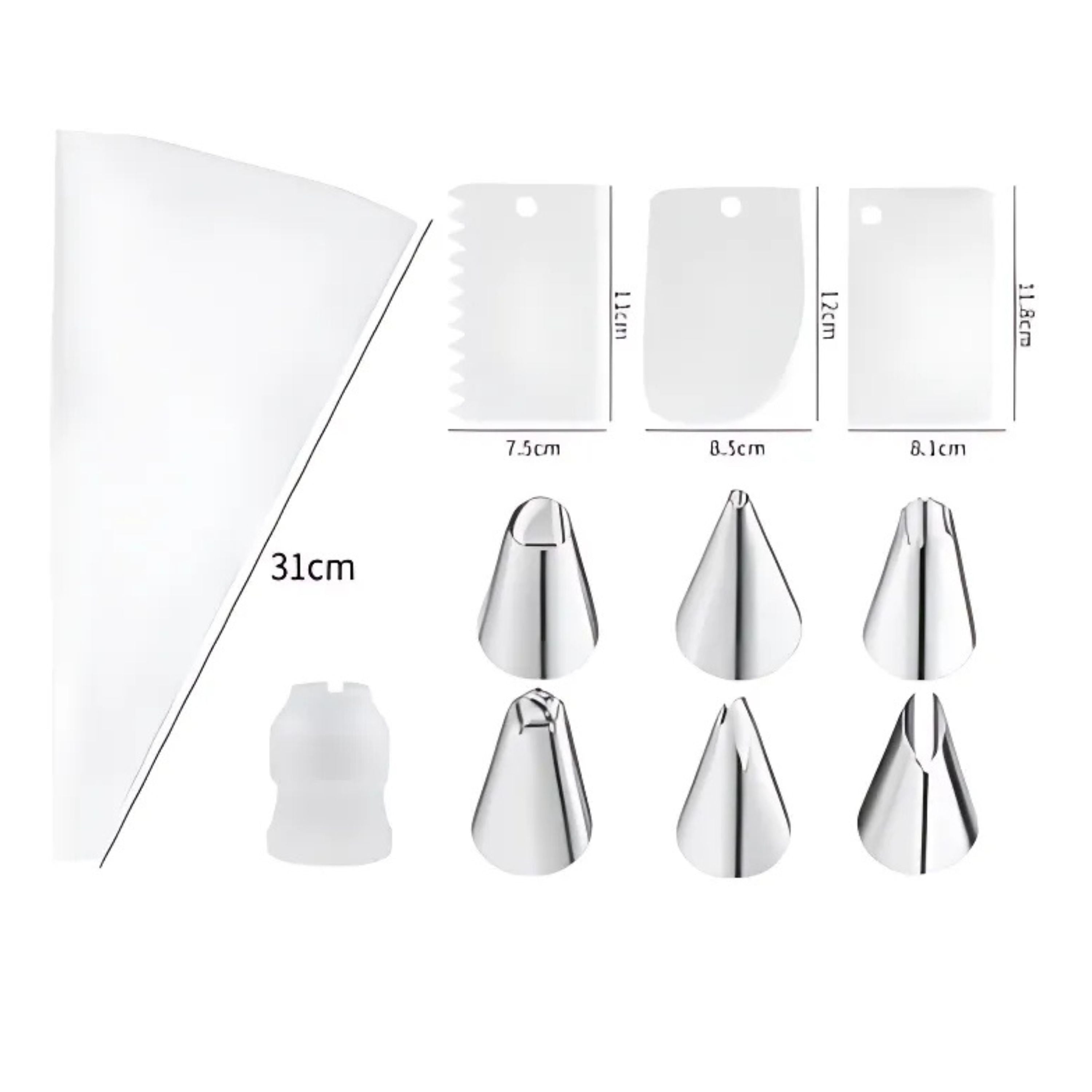 Kitcheniva Reusable Silicone Piping Bag with Accessories, 11 Pcs Set, White