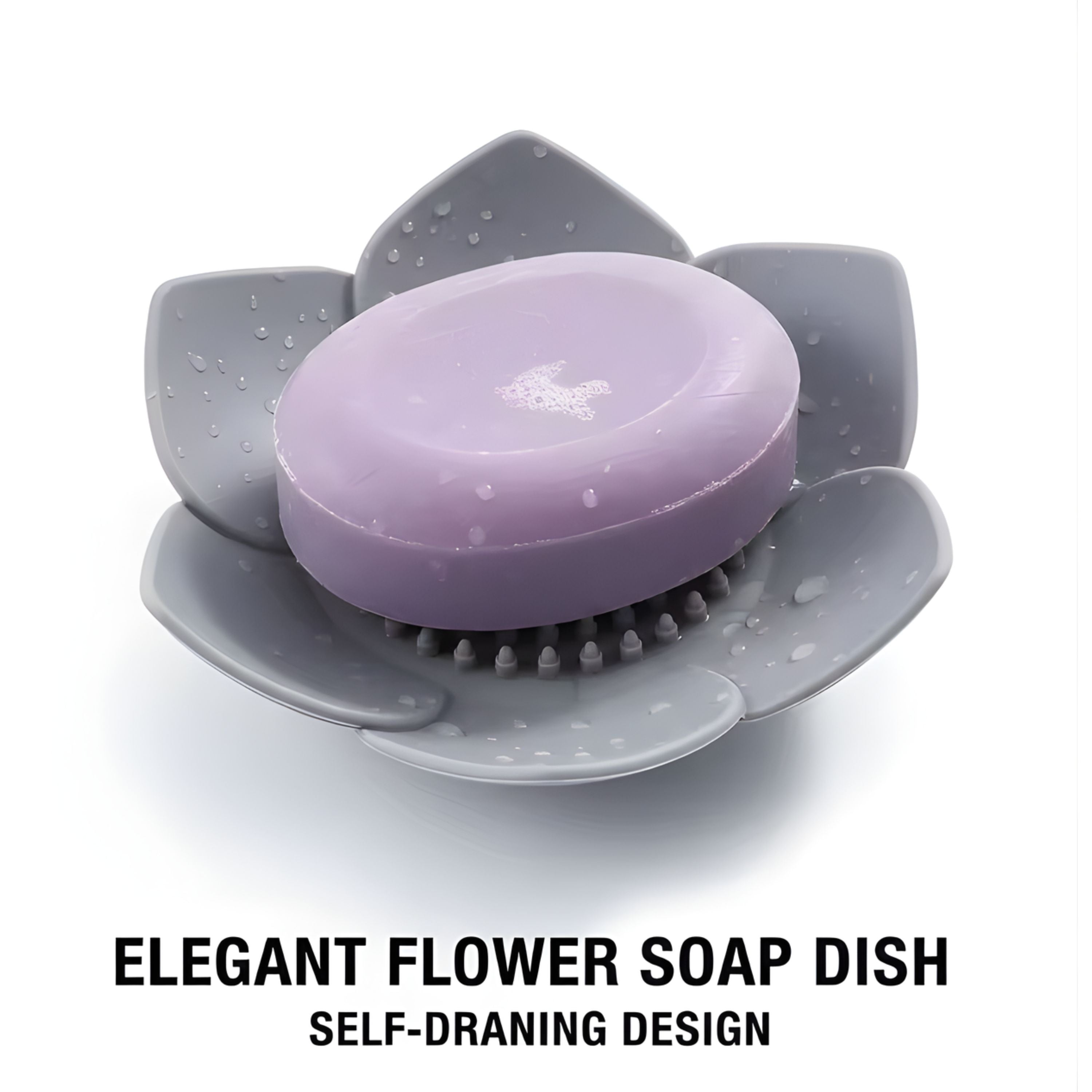 Kitcheniva Silicone Self-Draining Flower Soap Dish 2 Pcs, Gray
