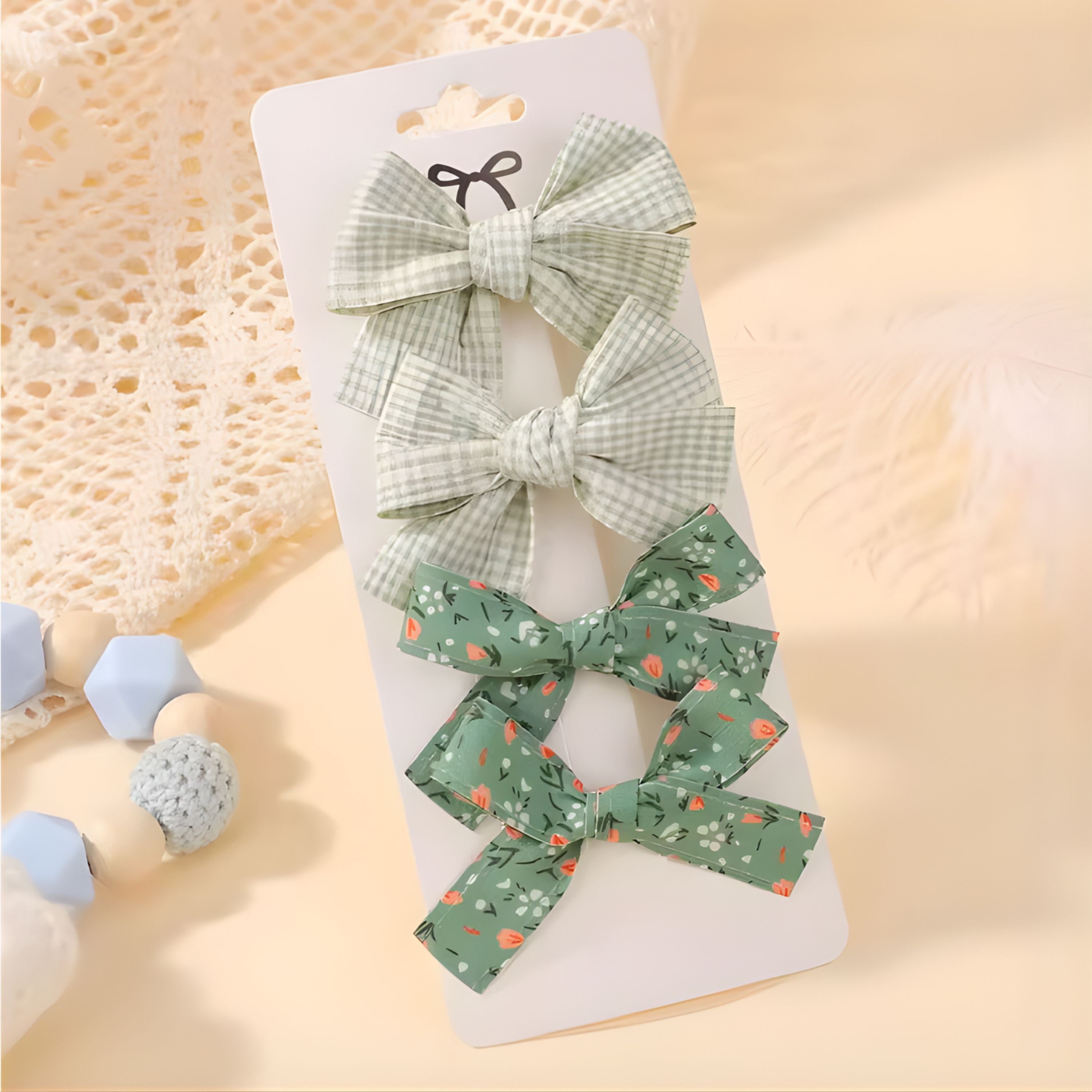 Kitcheniva Children's Bow Hair Clips 4 Pcs - Striped & Floral Design