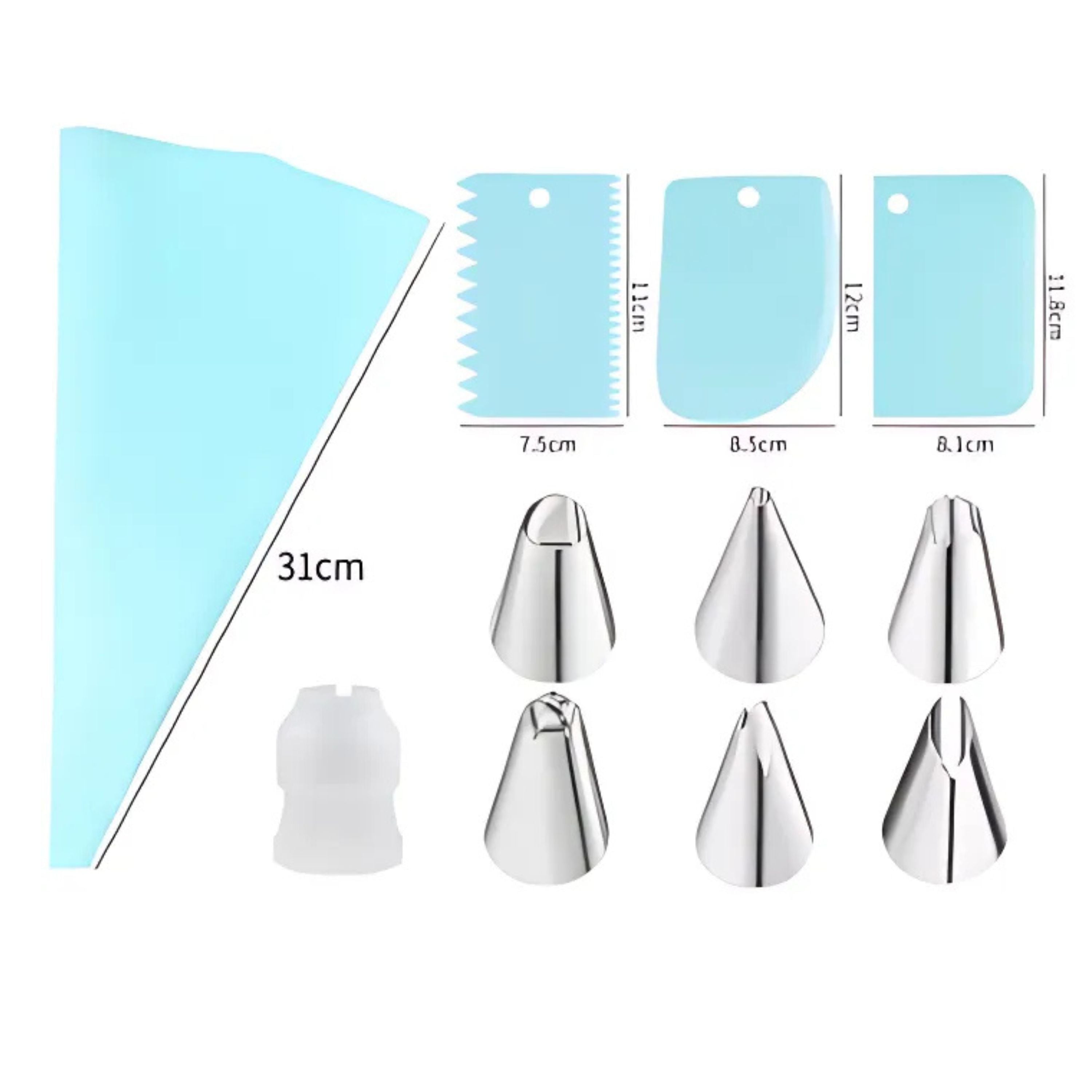 Kitcheniva Reusable Silicone Piping Bag with Accessories, 11 Pcs Set, Blue