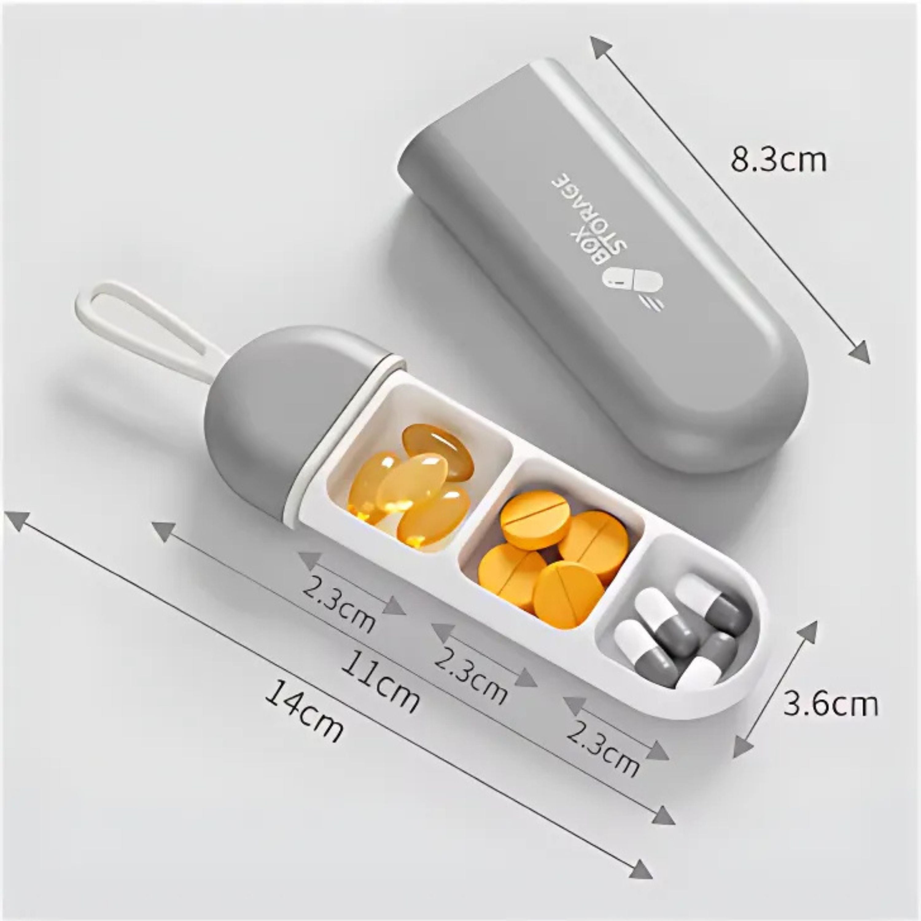 Kitcheniva Portable Small Pill Box 3 Compartments - For Medication and Vitamins, White