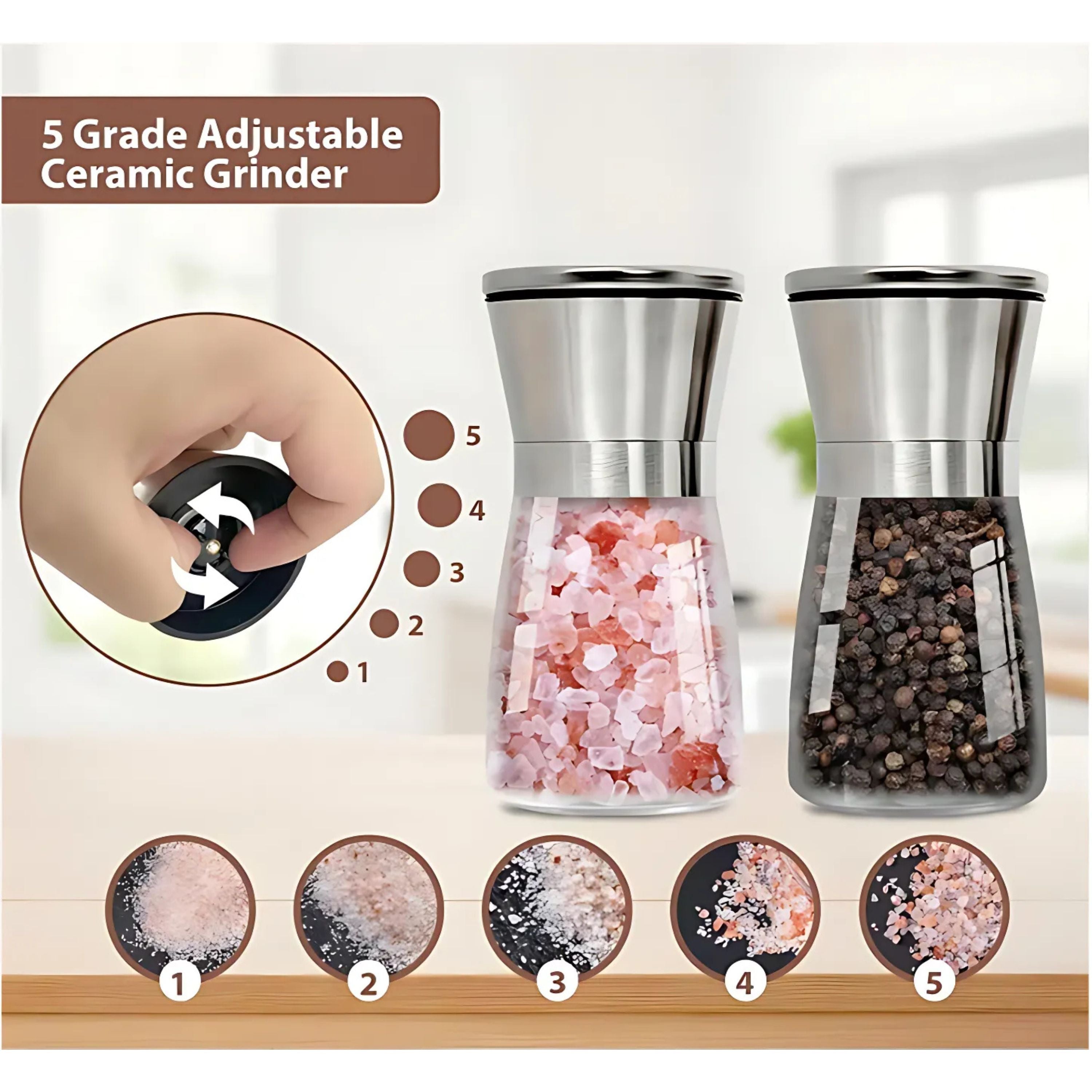 Kitcheniva Short Salt and Pepper Grinder 2 Pcs