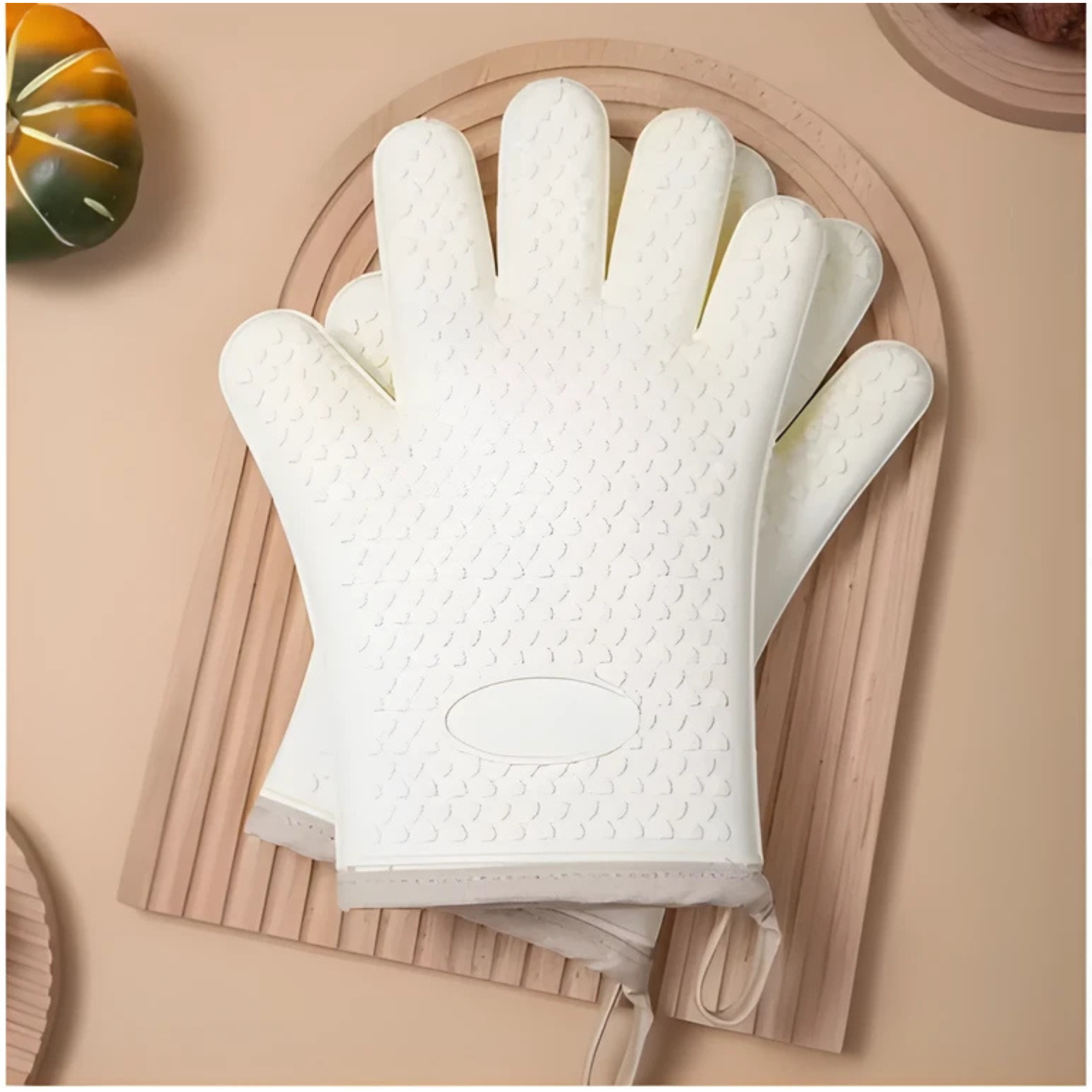 Kitcheniva Silicon Oven Mitts Set Heat Resistant, Beige