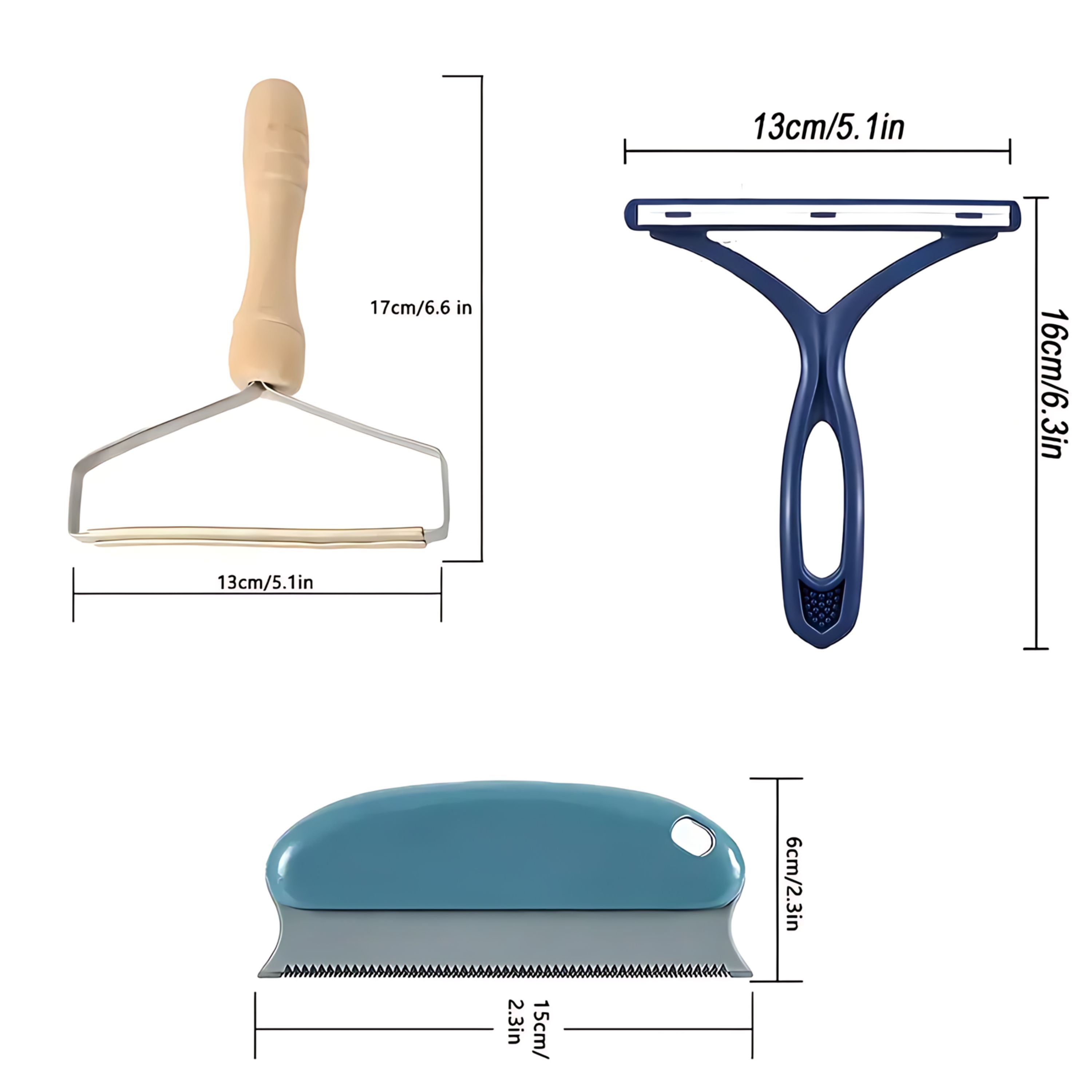 Kitcheniva Pet Hair Remover Set 3 Pcs - For Clothing, Car, Furniture & Carpet