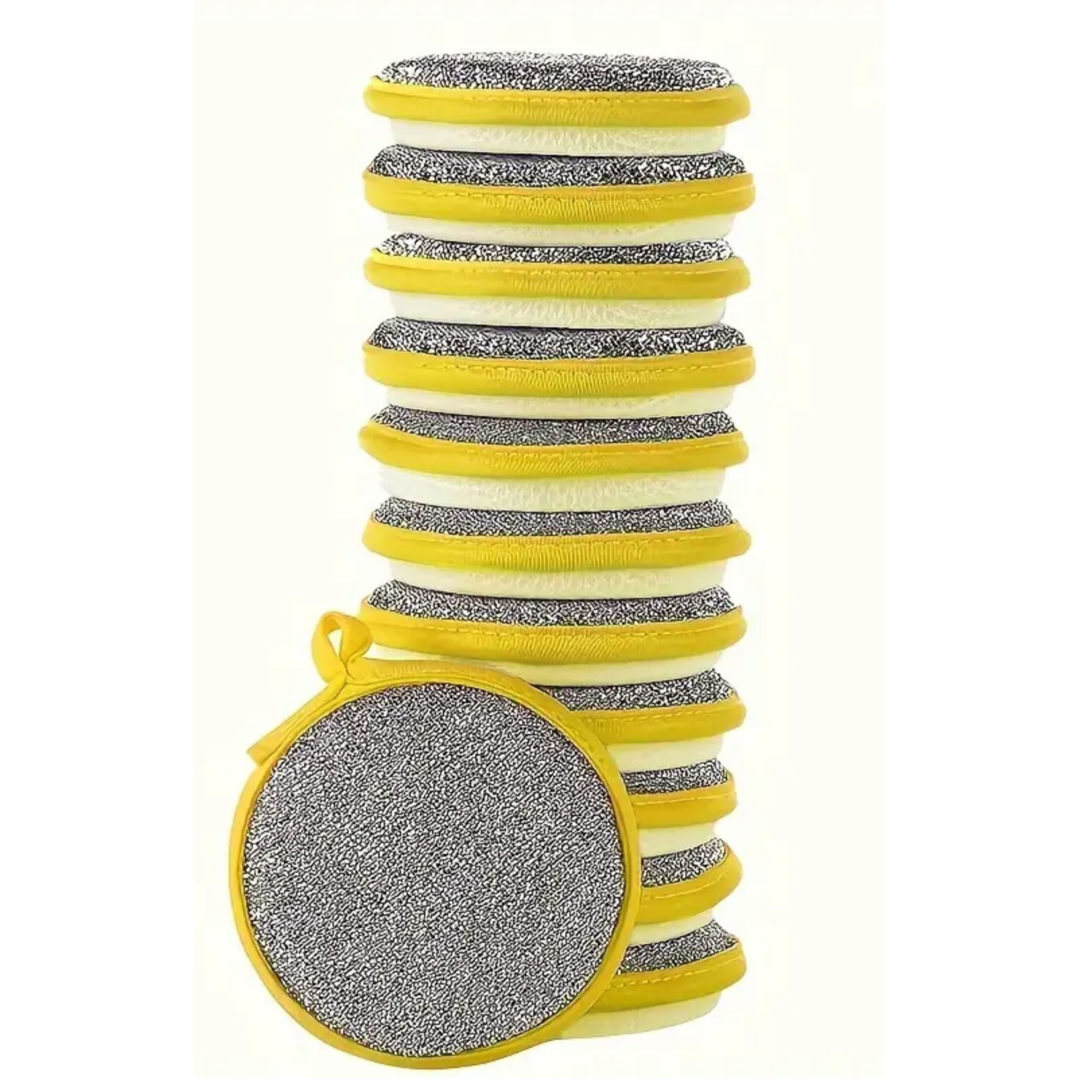 Kitcheniva Dual-Sided Scrub Sponges (12 Pcs, Yellow) - Scour Pad & Soft Sponge