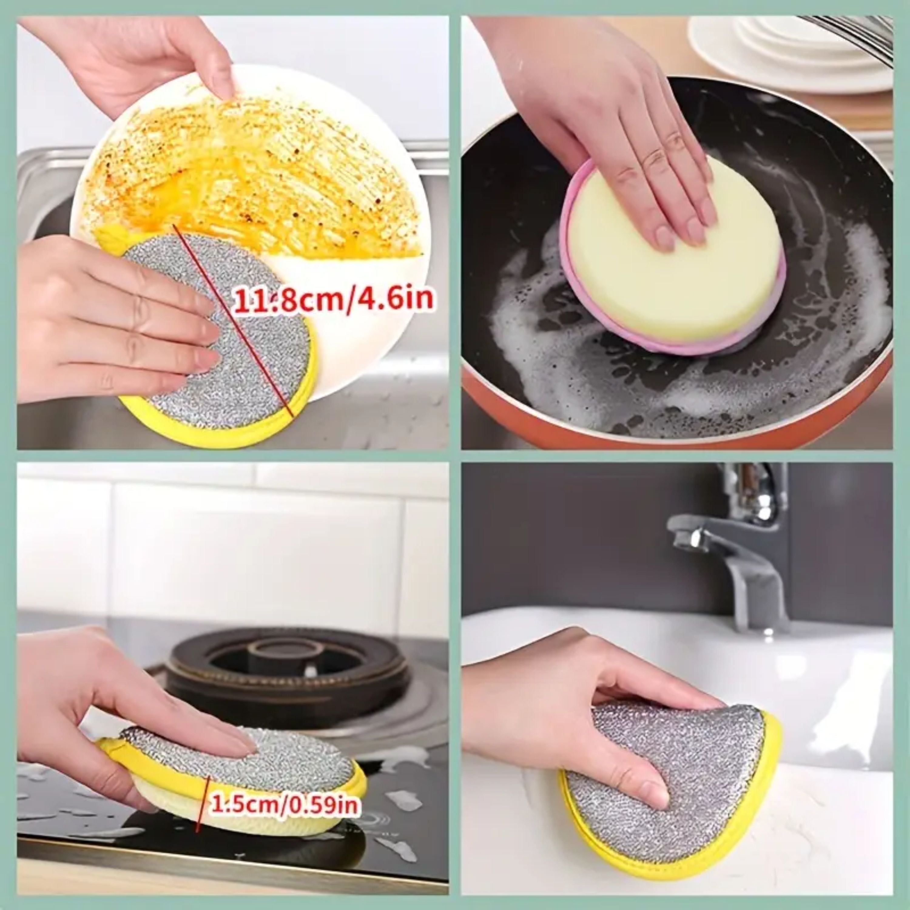 Kitcheniva Dual-Sided Scrub Sponges (12 Pcs, Pink) - Scour Pad & Soft Sponge