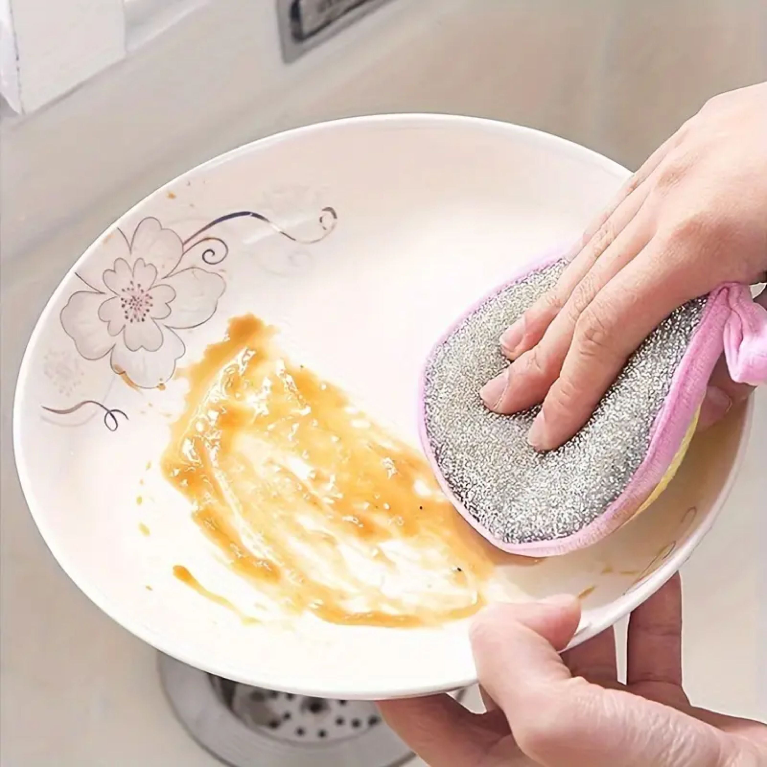 Kitcheniva Dual-Sided Scrub Sponges (12 Pcs, Pink) - Scour Pad & Soft Sponge