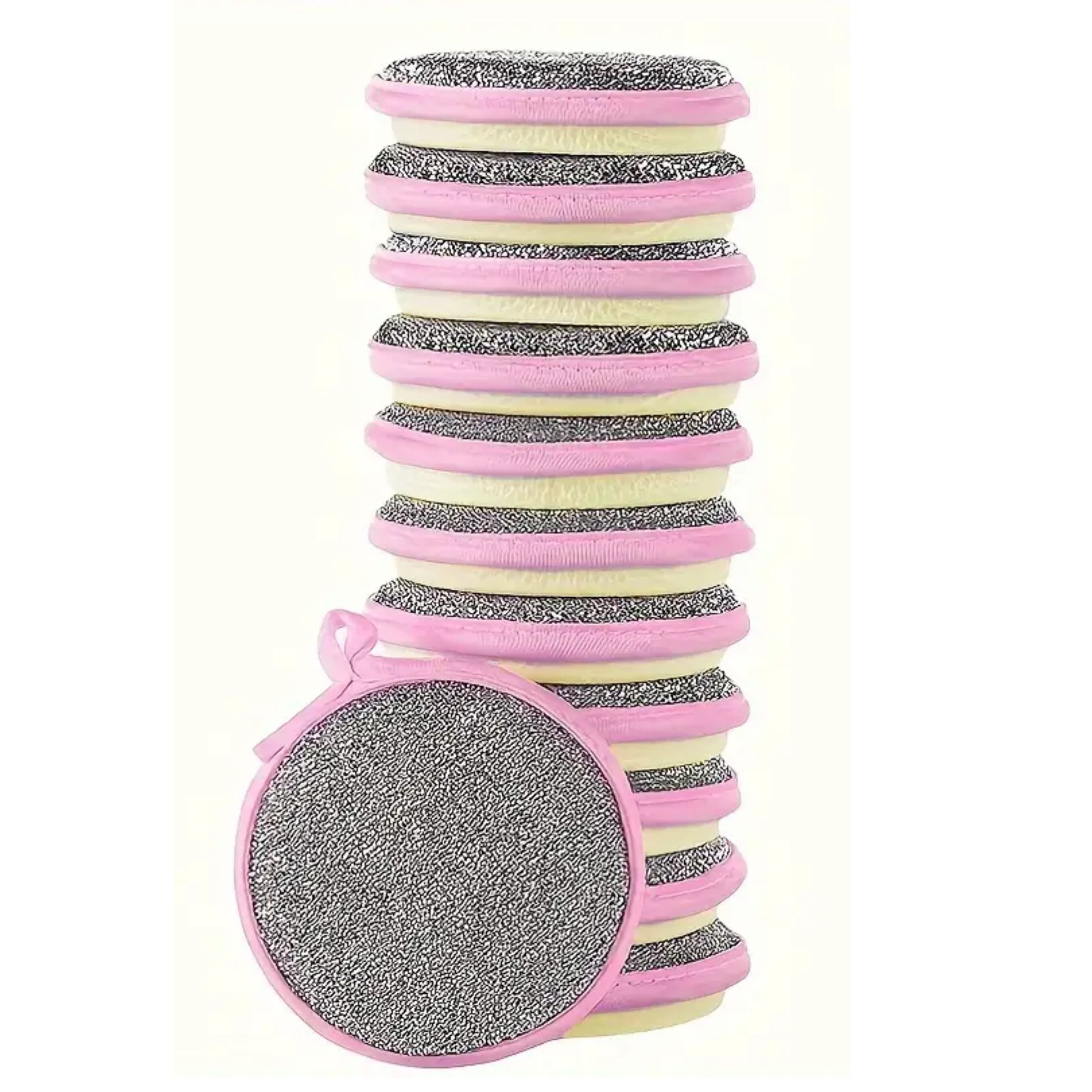 Kitcheniva Dual-Sided Scrub Sponges (12 Pcs, Pink) - Scour Pad & Soft Sponge