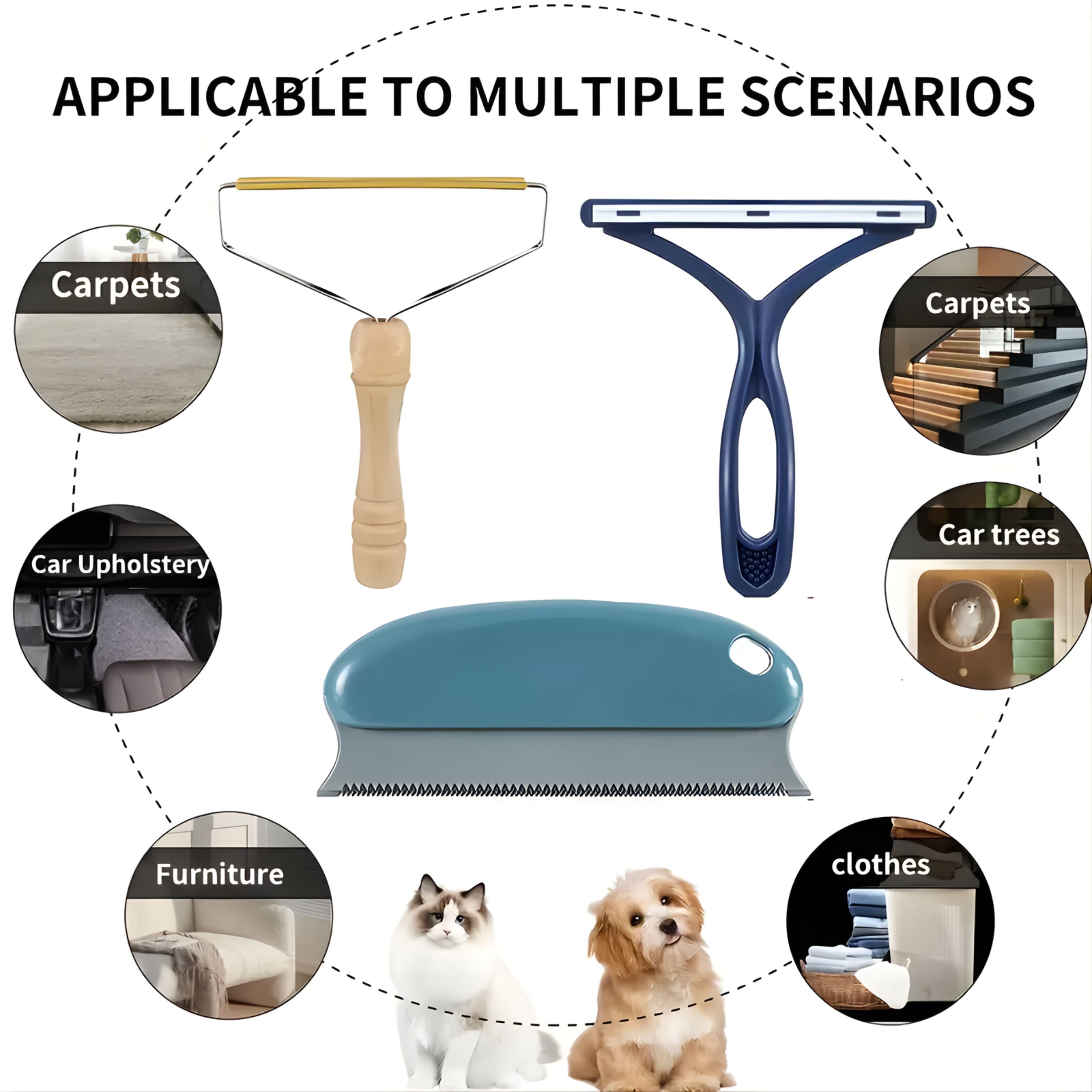 Kitcheniva Pet Hair Remover Set 3 Pcs - For Clothing, Car, Furniture & Carpet