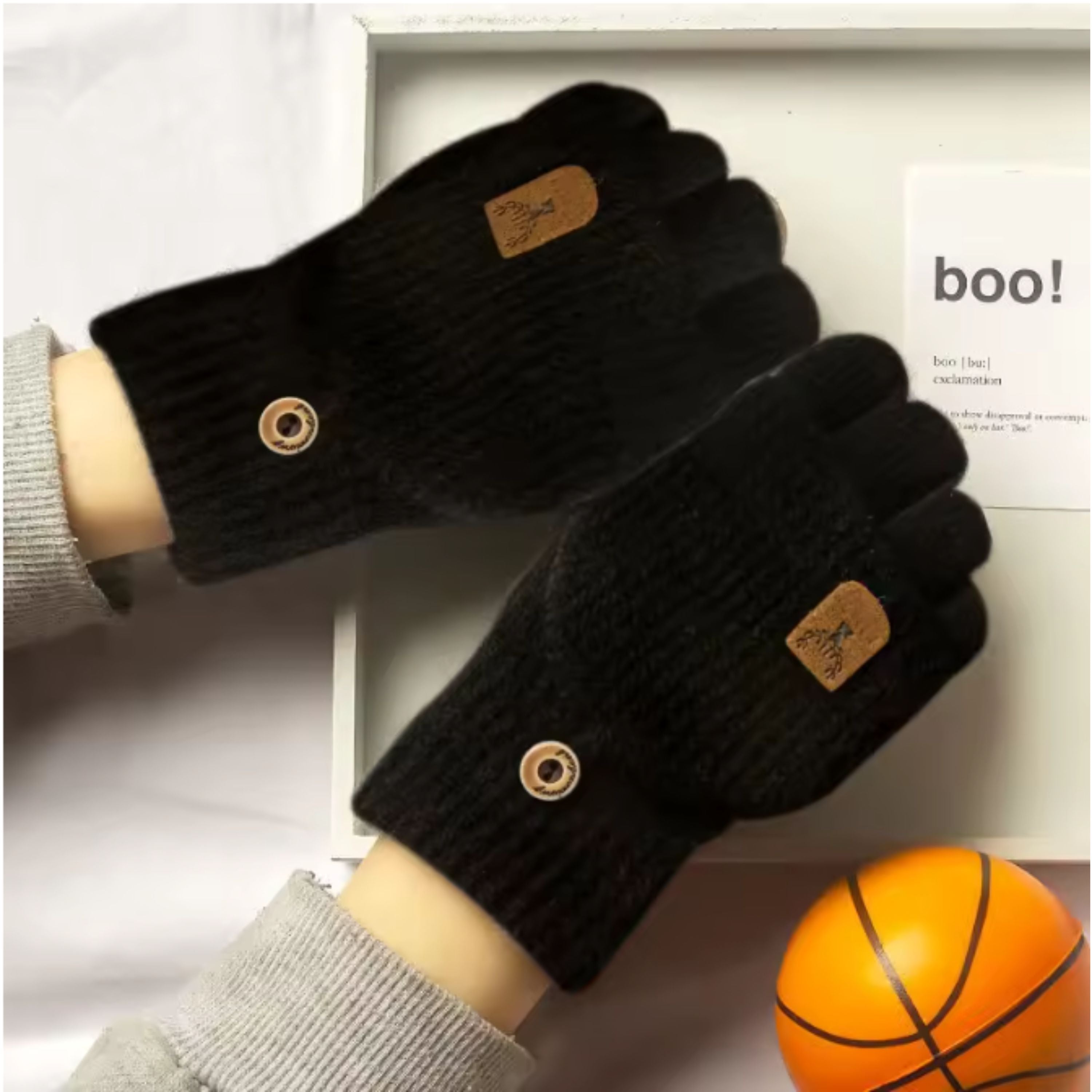 Kitcheniva Convertible Fingerless Winter Gloves Black – Flip-Top Mittens