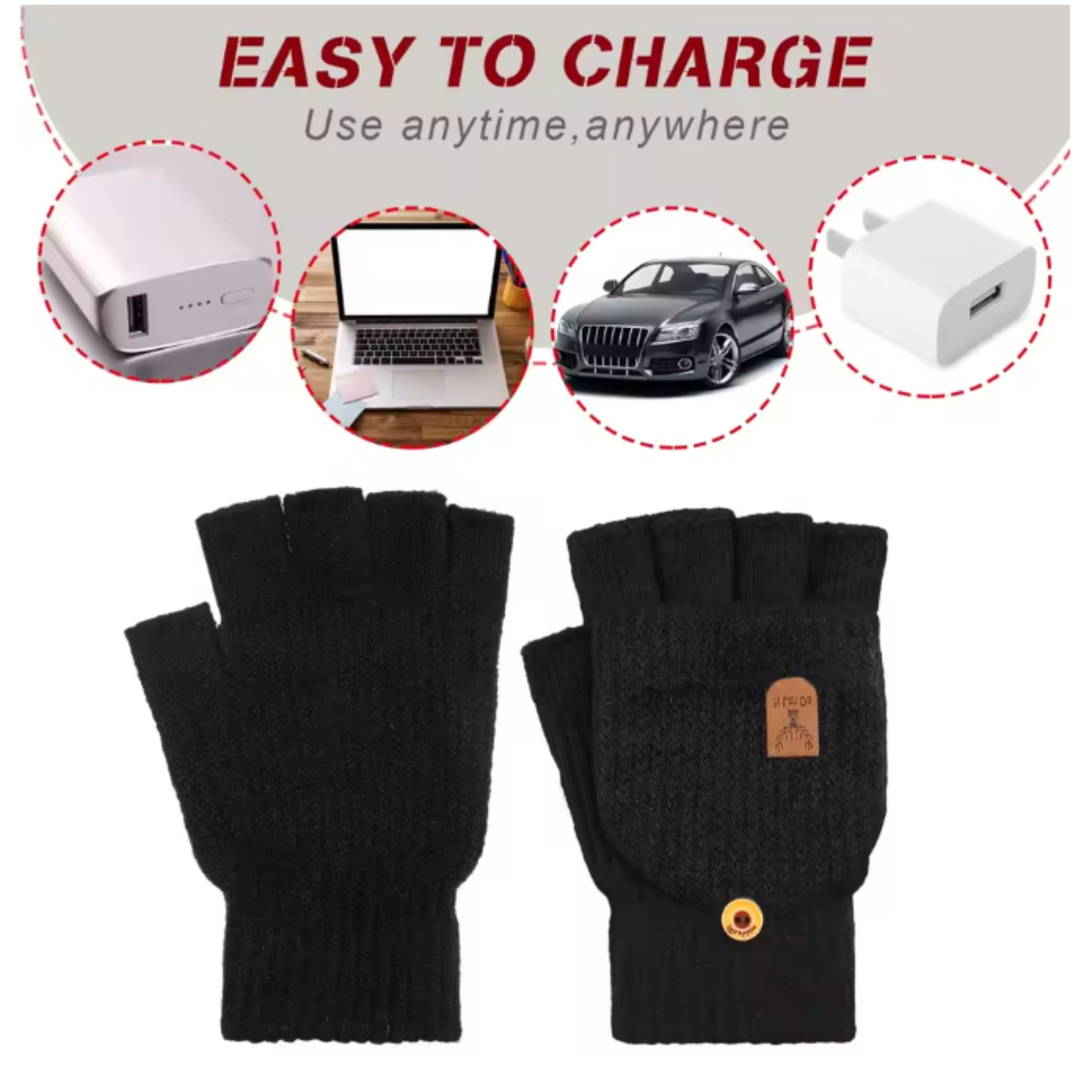Kitcheniva Convertible Fingerless Winter Gloves Black – Flip-Top Mittens