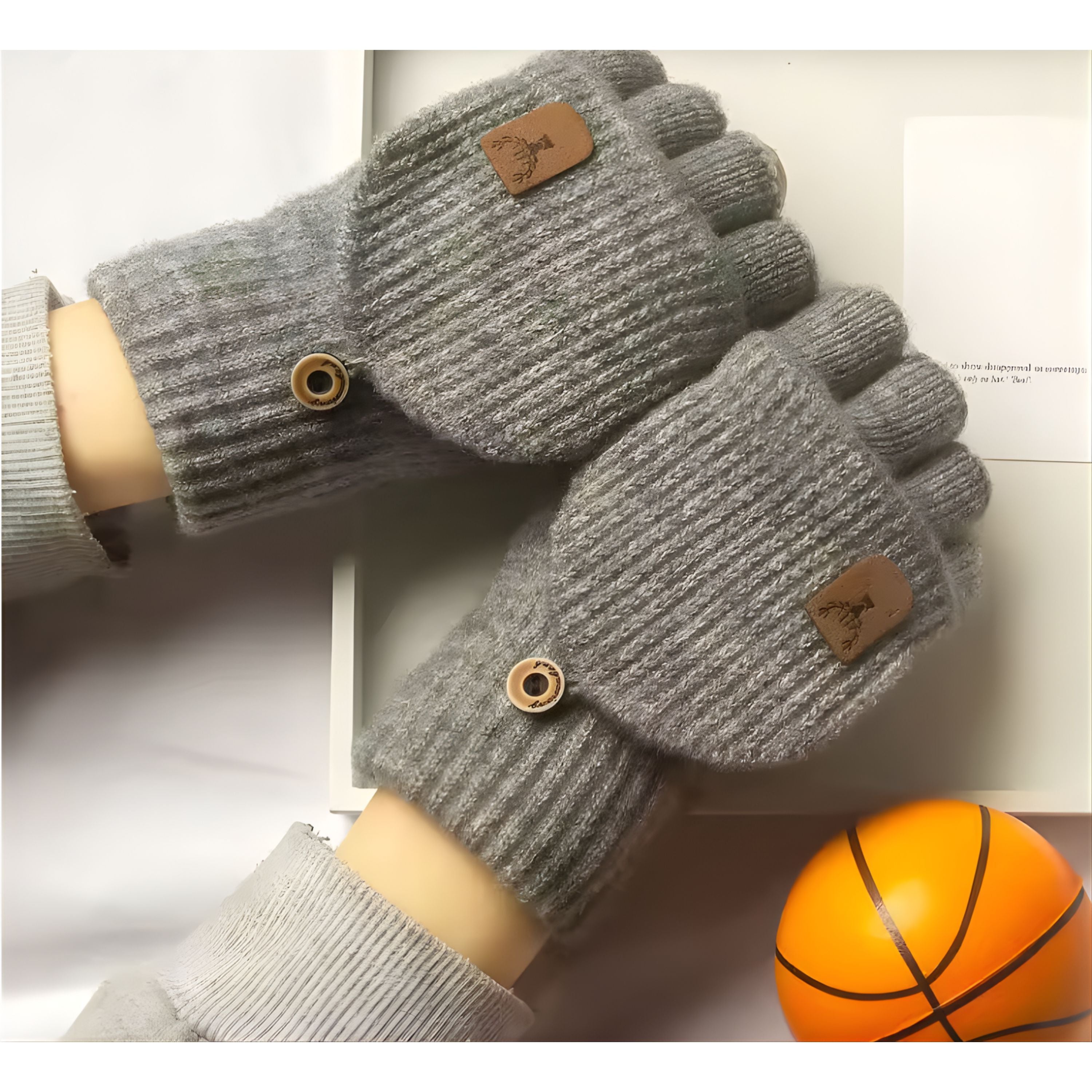 Kitcheniva Convertible Fingerless Winter Gloves Gray – Flip-Top Mittens