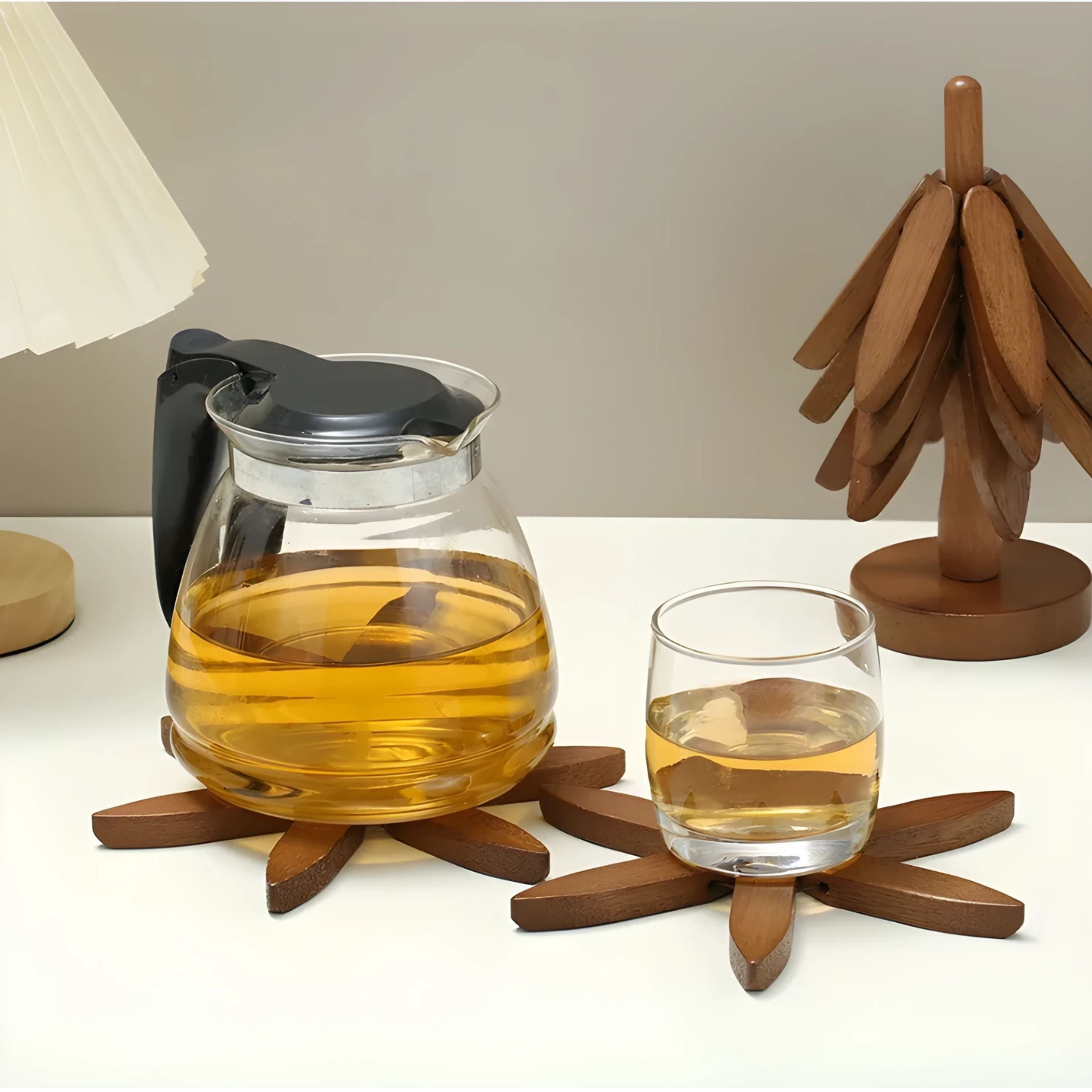 Kitcheniva Tree Design Wooden Trivets - Heat Resistant Bamboo Coasters for Hot Cups, Mugs, and Pots