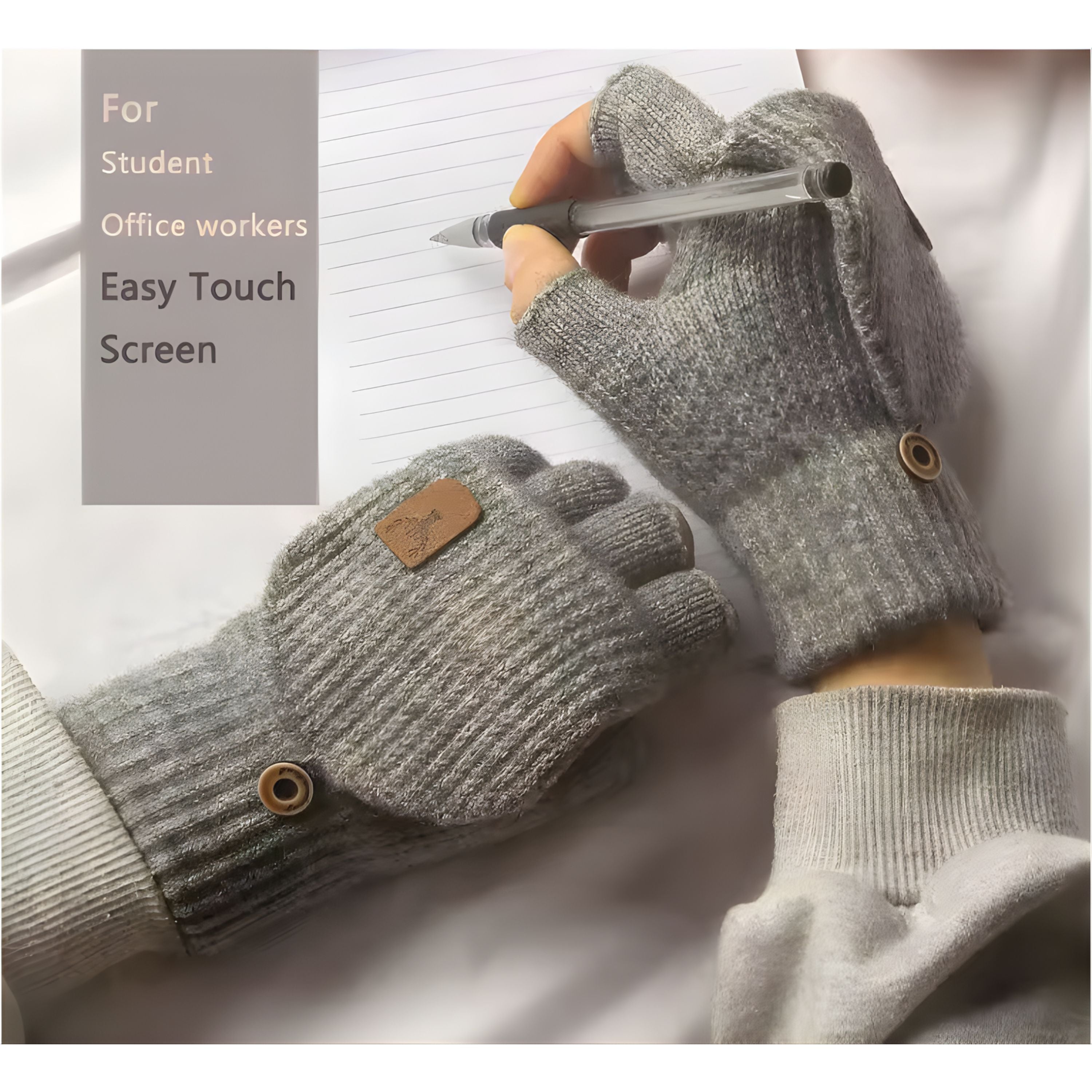 Kitcheniva Convertible Fingerless Winter Gloves Gray – Flip-Top Mittens