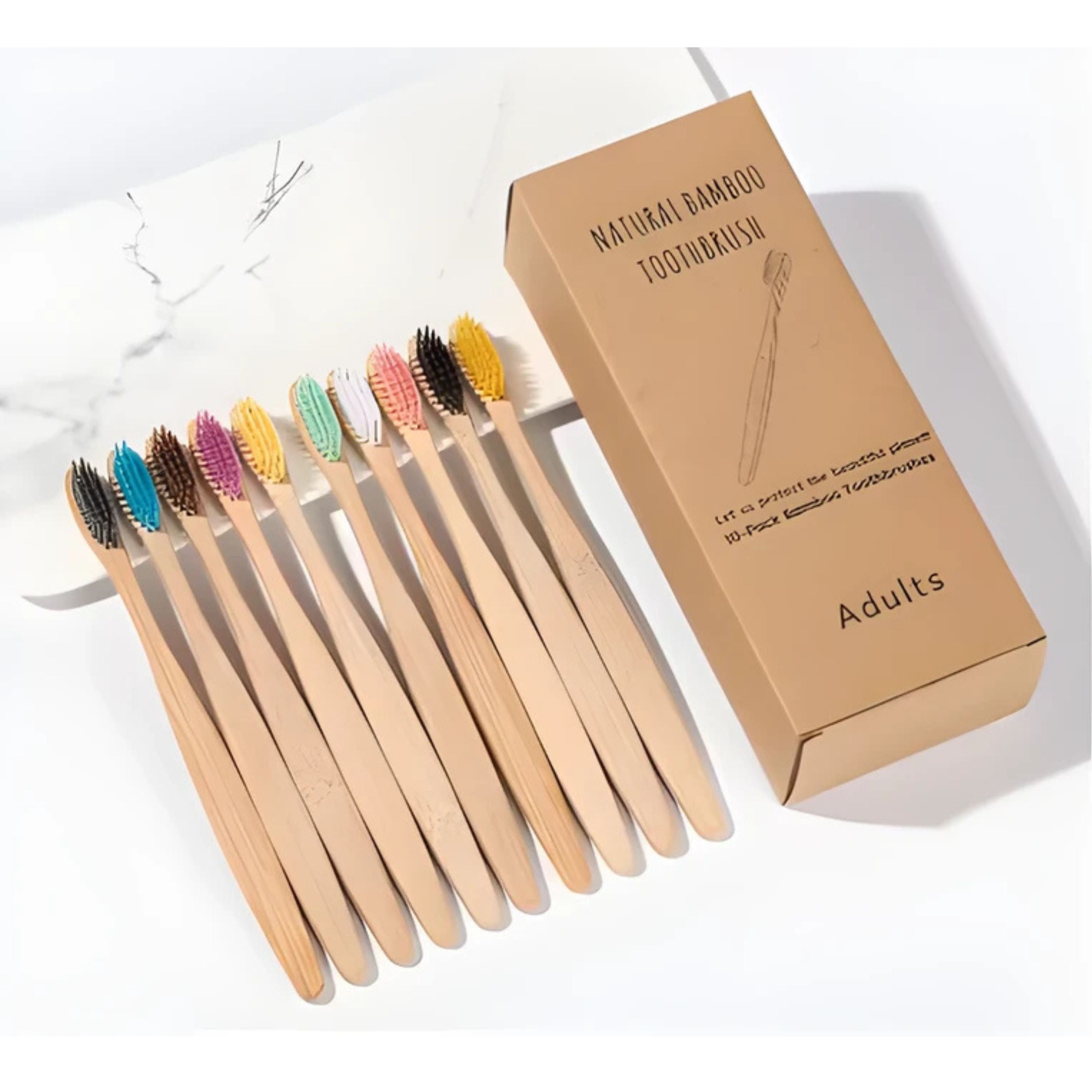 Kitcheniva Natural Bamboo Toothbrush 10 Pcs