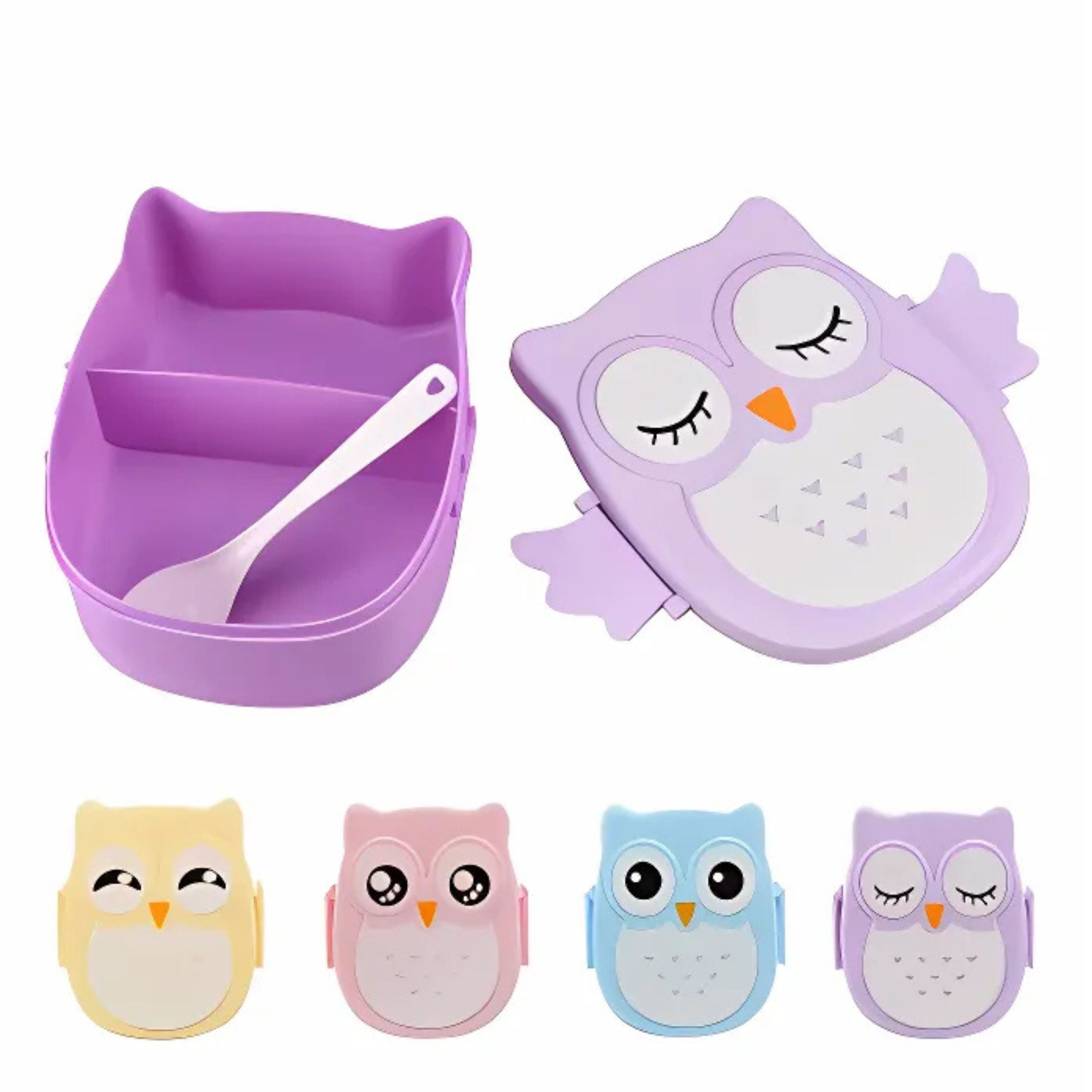 Kitcheniva Owl Shaped Lunch Box With Compartments Blue