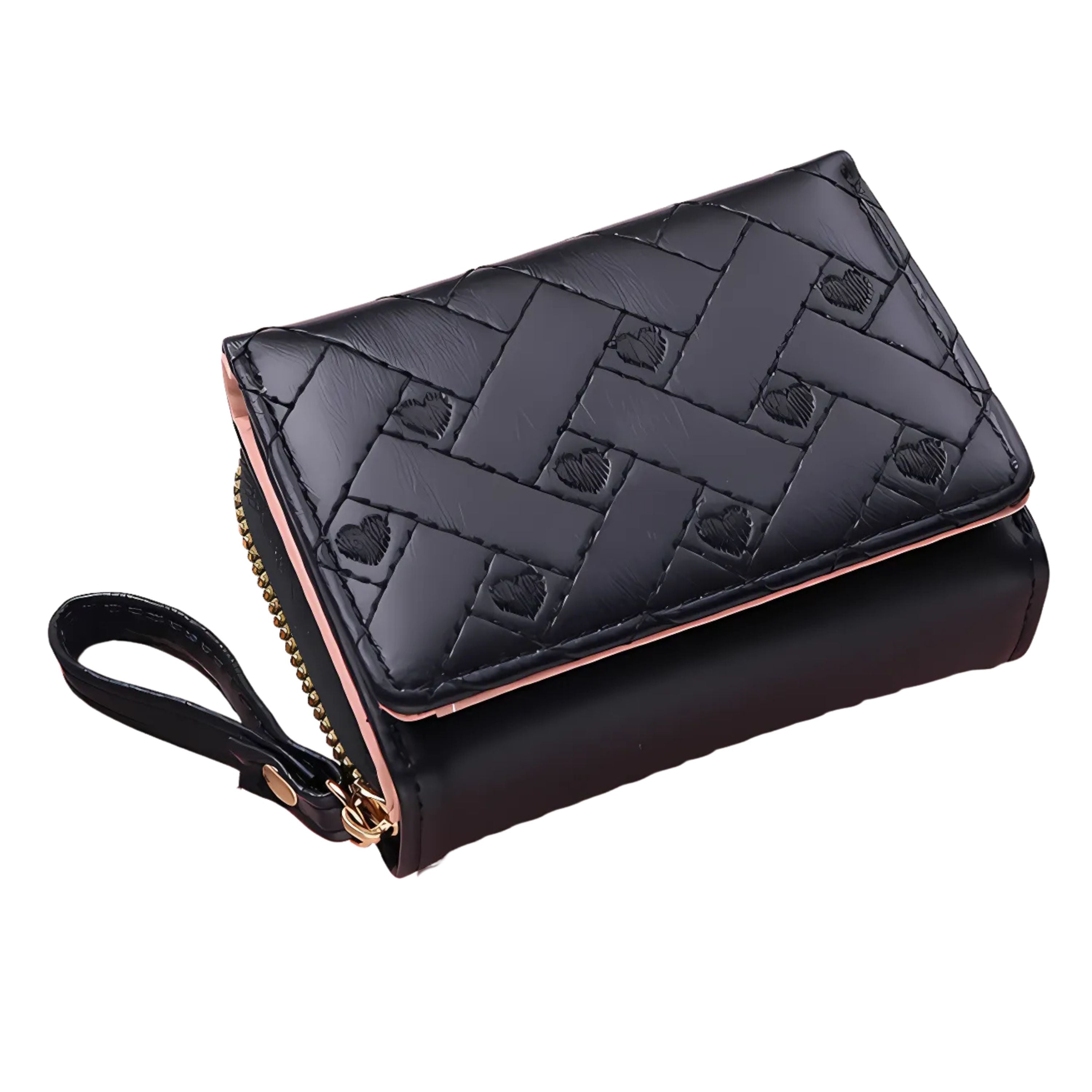 Kitcheniva Heart Embroidered Wallet Black