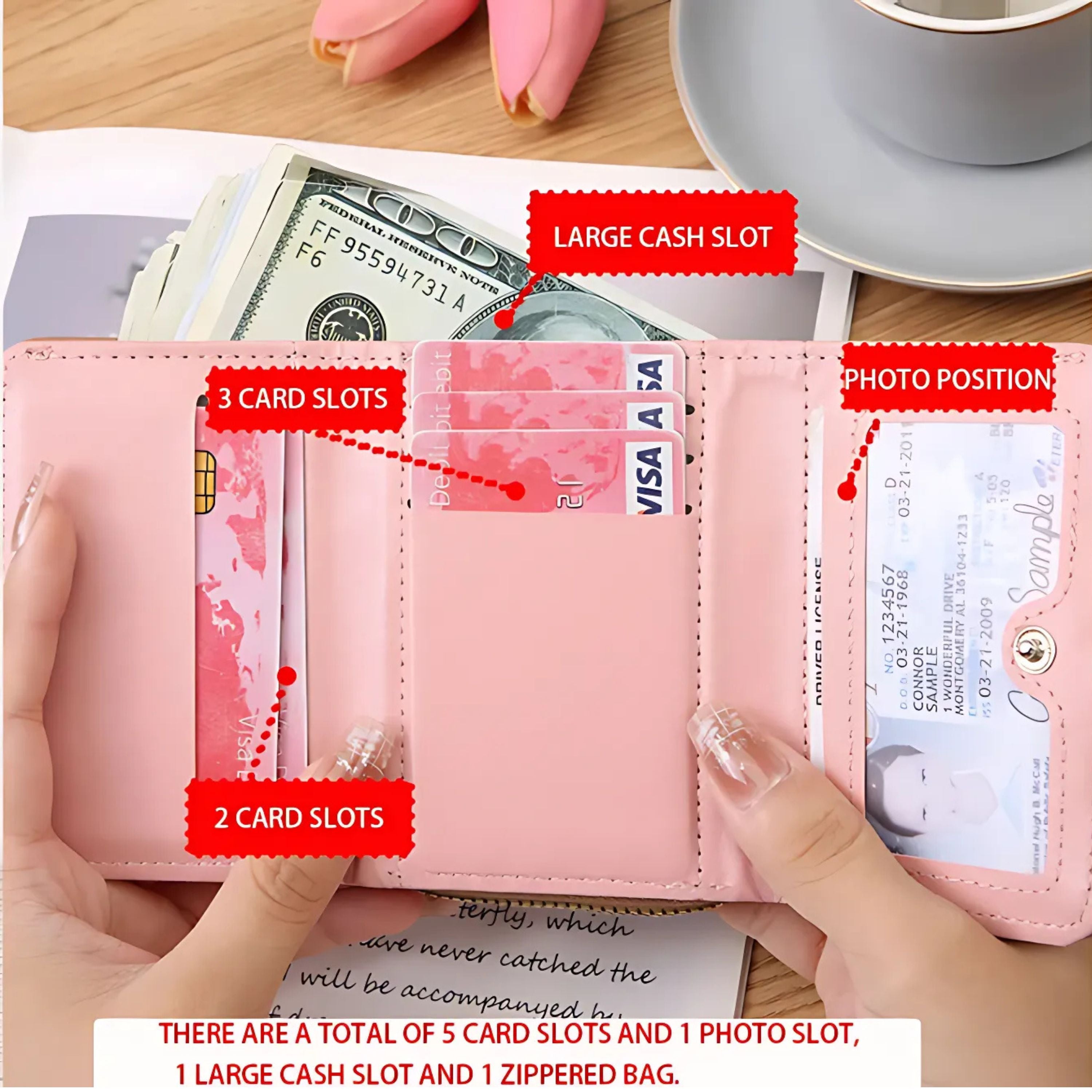 Kitcheniva Heart Embroidered Wallet Black