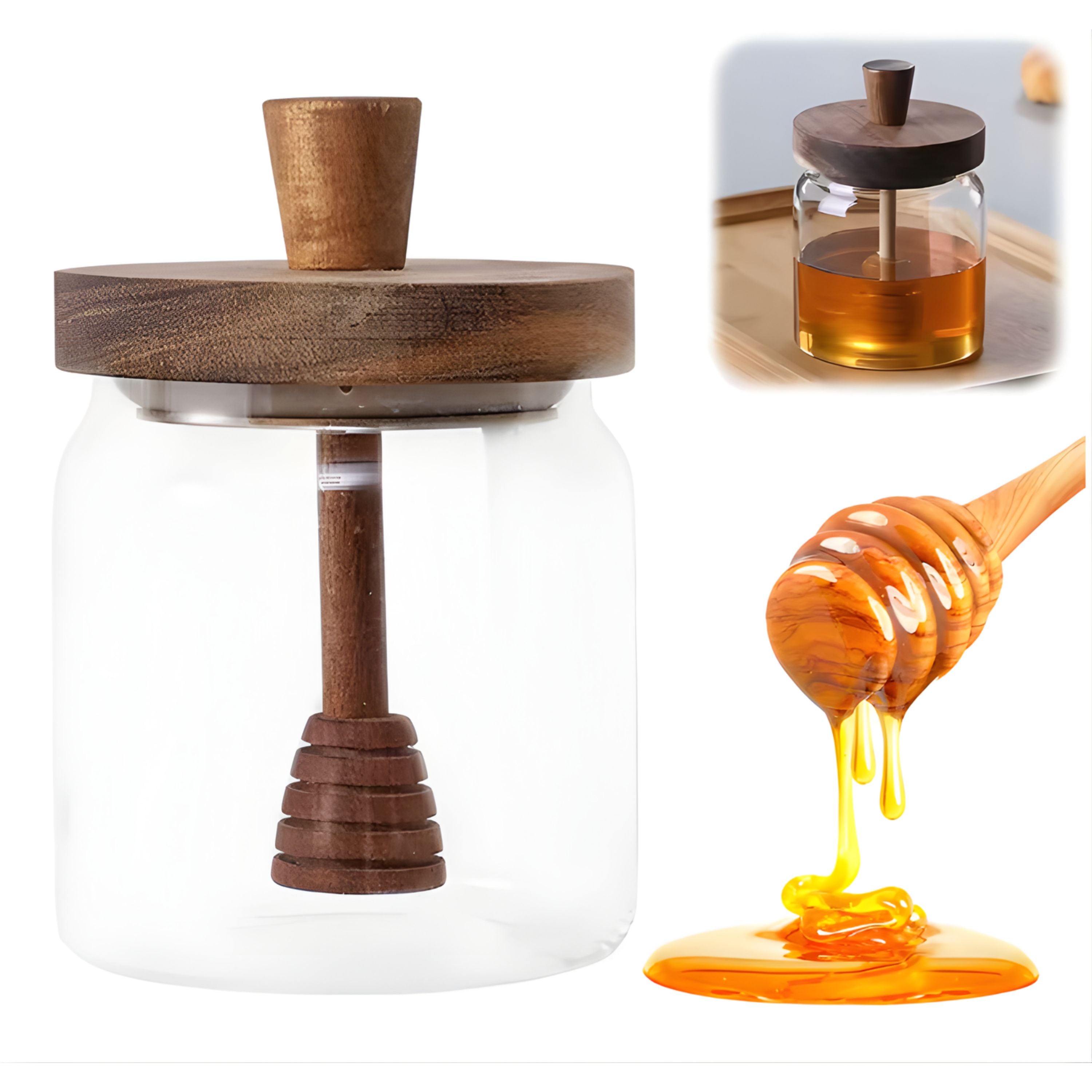 Kitcheniva Glass Honey Storage Container Jar with Dipper