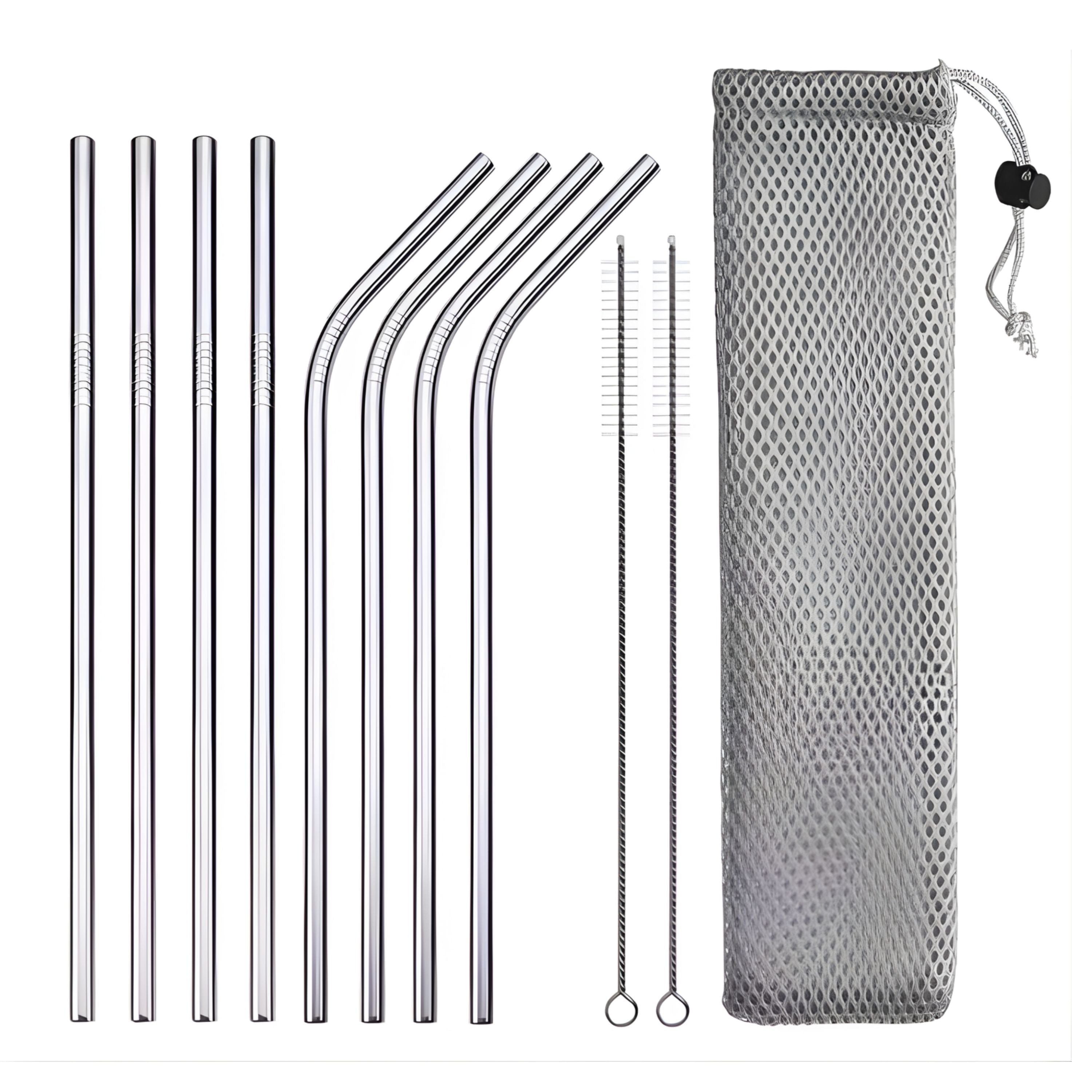 Kitcheniva Reusable Stainless Steel Drinking Straw with 2 Cleaning Brush, 8 Pcs
