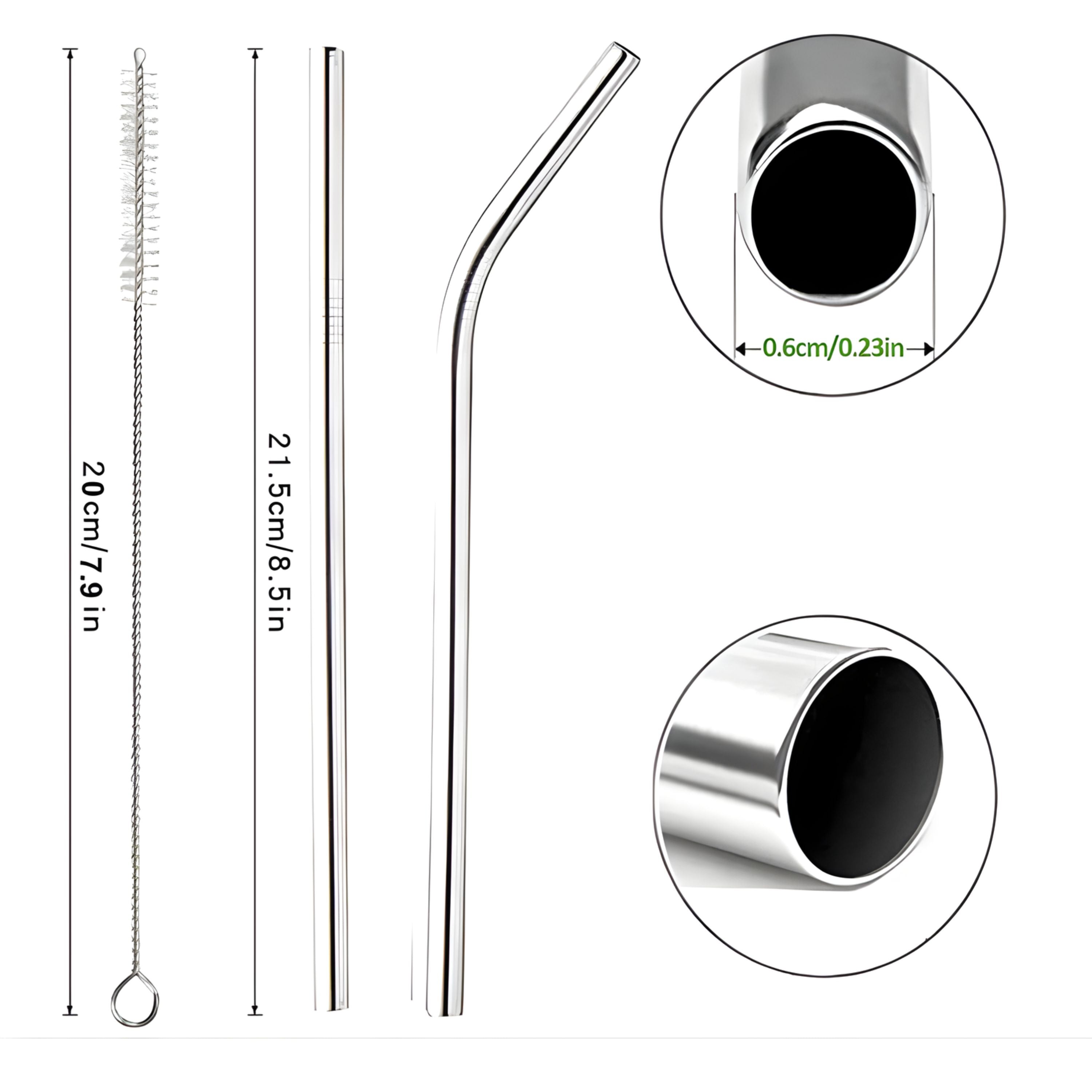 Kitcheniva Reusable Stainless Steel Drinking Straw with 2 Cleaning Brush, 8 Pcs