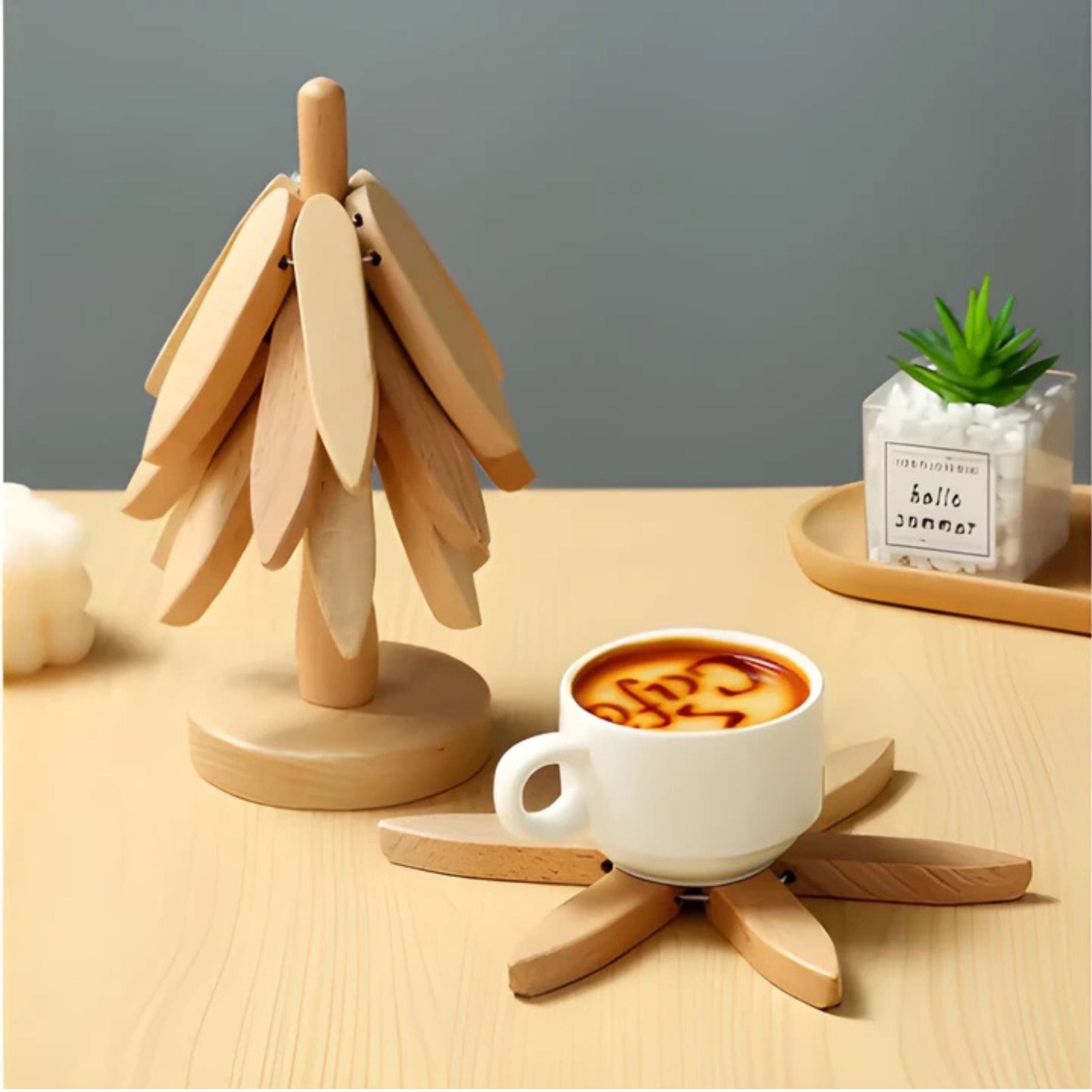 Kitcheniva Tree Design Wooden Trivets - Heat Resistant Bamboo Coasters for Hot Cups, Mugs, and Pots