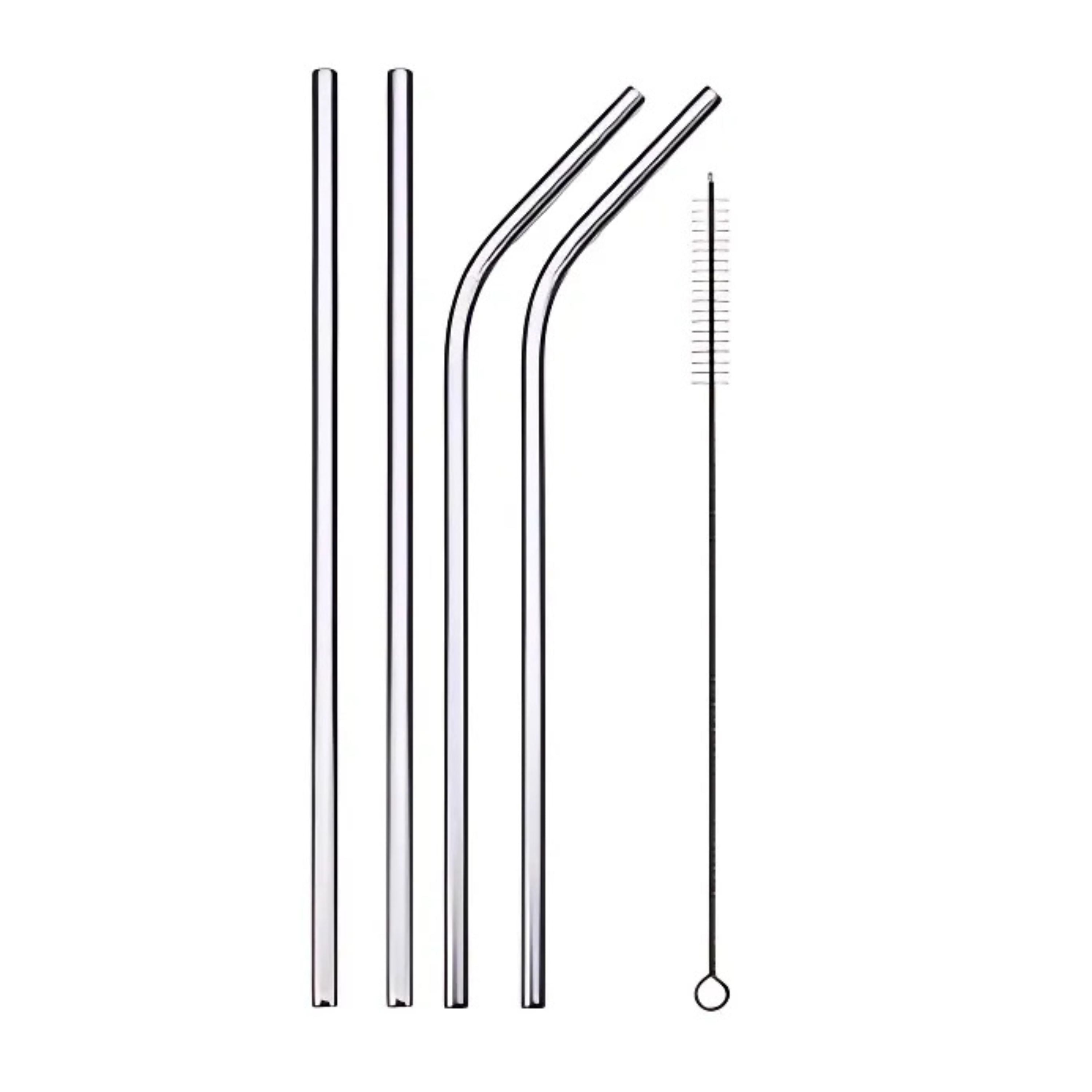 Kitcheniva Reusable Stainless Steel Drinking Straw with Cleaning Brush, 4 Pcs