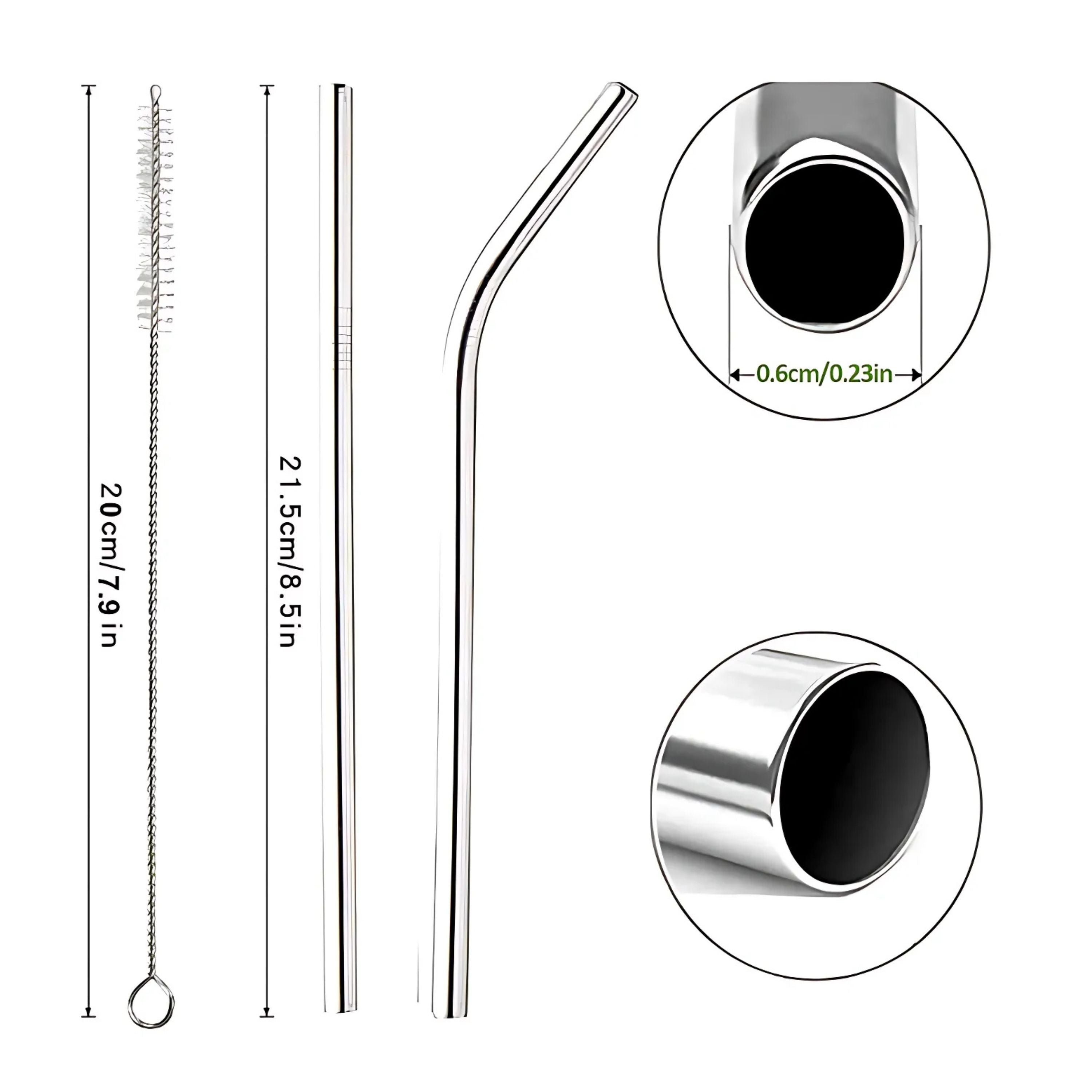Kitcheniva Reusable Stainless Steel Drinking Straw with Cleaning Brush, 4 Pcs
