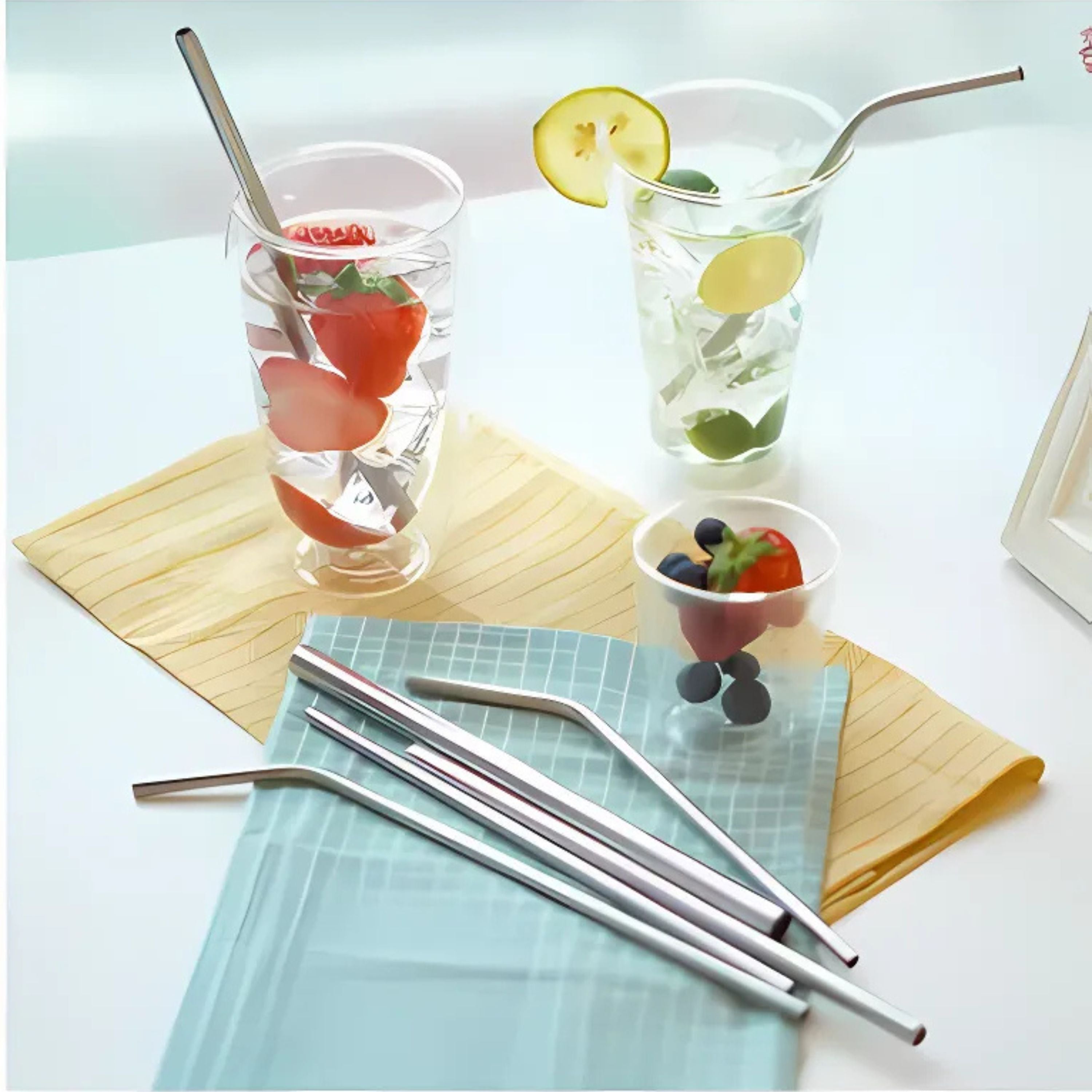 Kitcheniva Reusable Stainless Steel Drinking Straw with Cleaning Brush, 4 Pcs