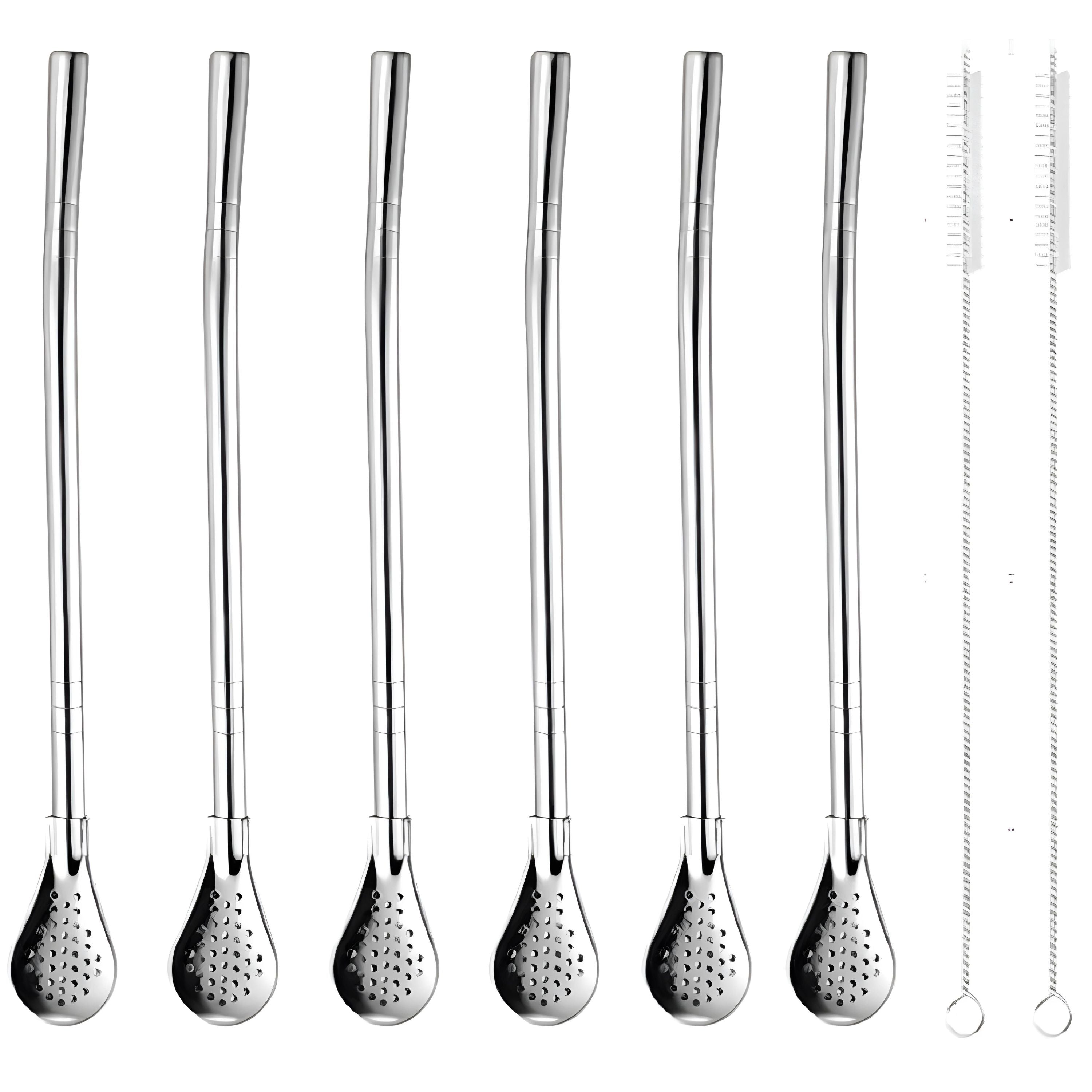 Kitcheniva Stainless Steel Drinking Straw Set w Filter Spoon 6 Pcs