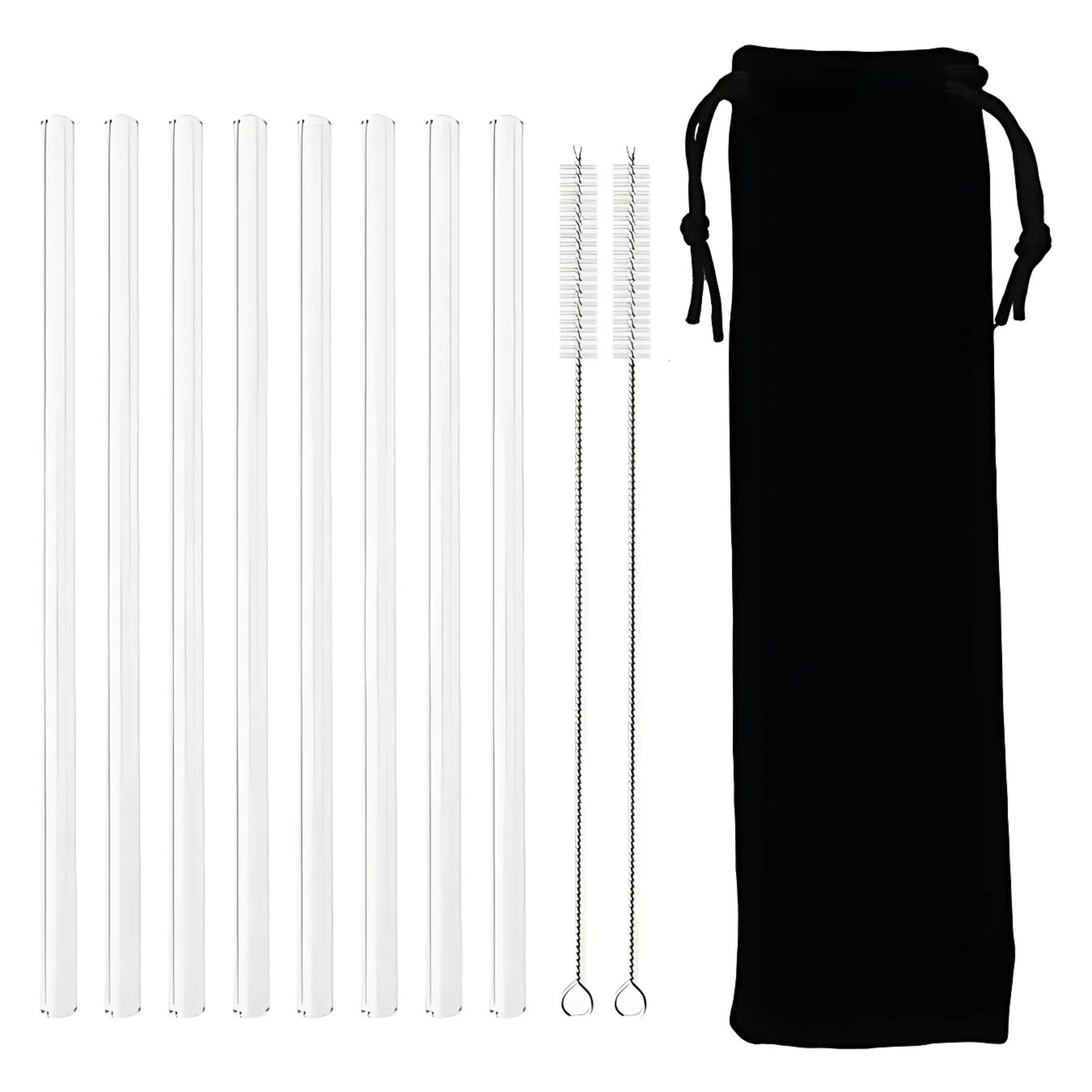 Kitcheniva Reusable Glass Straws with Bag & Cleaning Brush, 8 Pcs